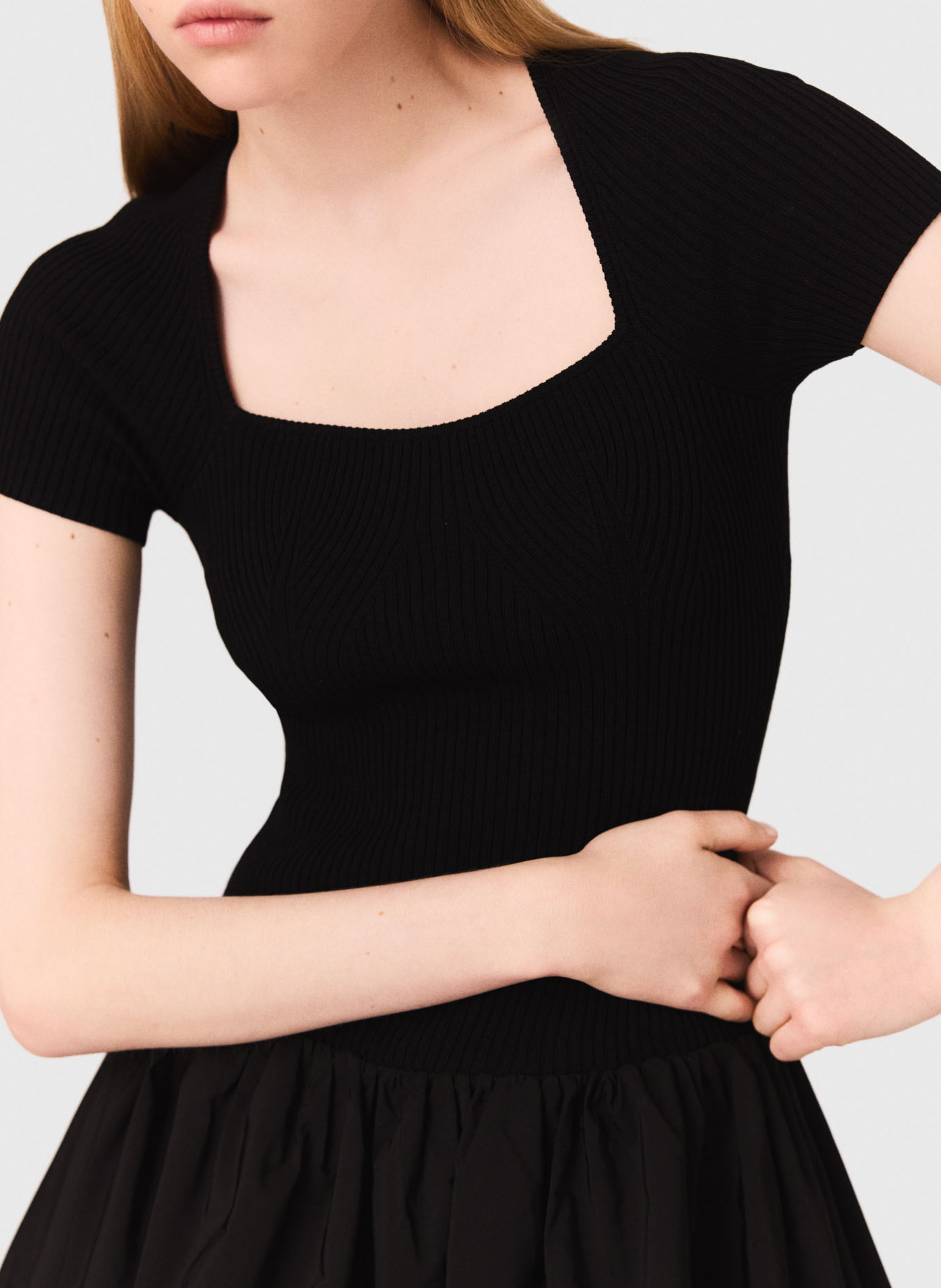 Square Neck Midi Skater Dress MAJE Black