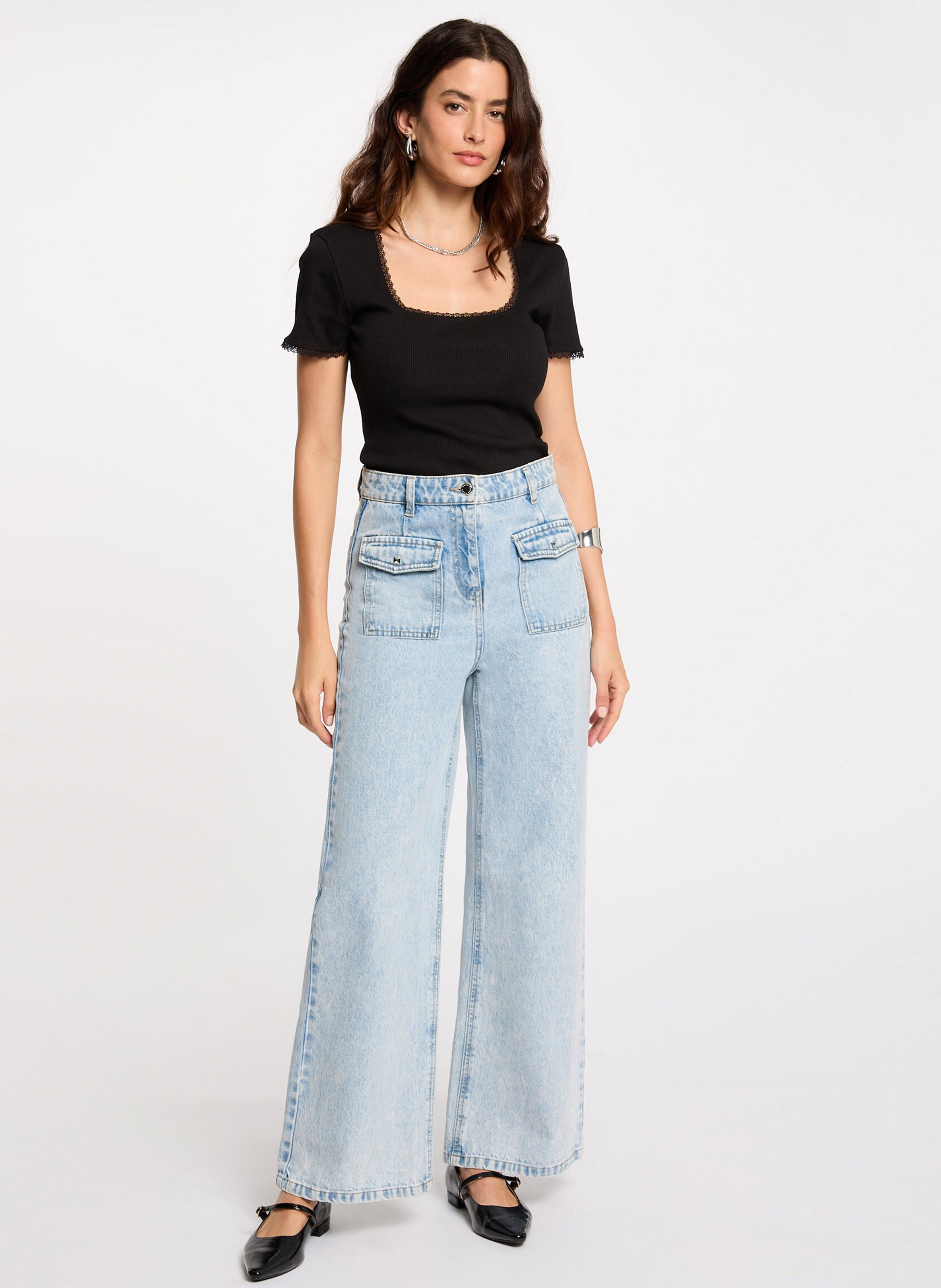 Tee-shirt dentelle en coton mélangé MORGAN Noir