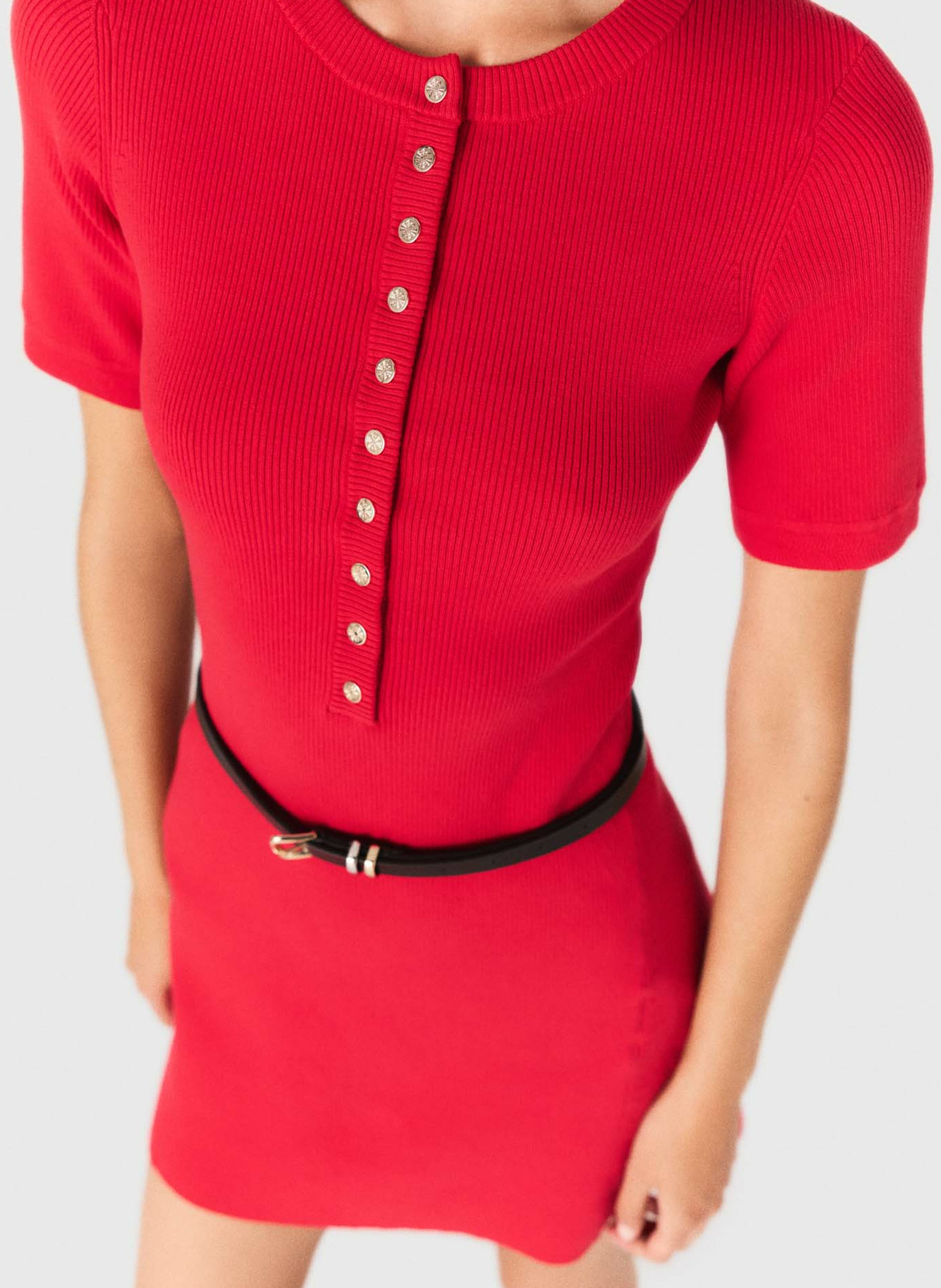Robe courte en maille côtelée MAJE Rouge