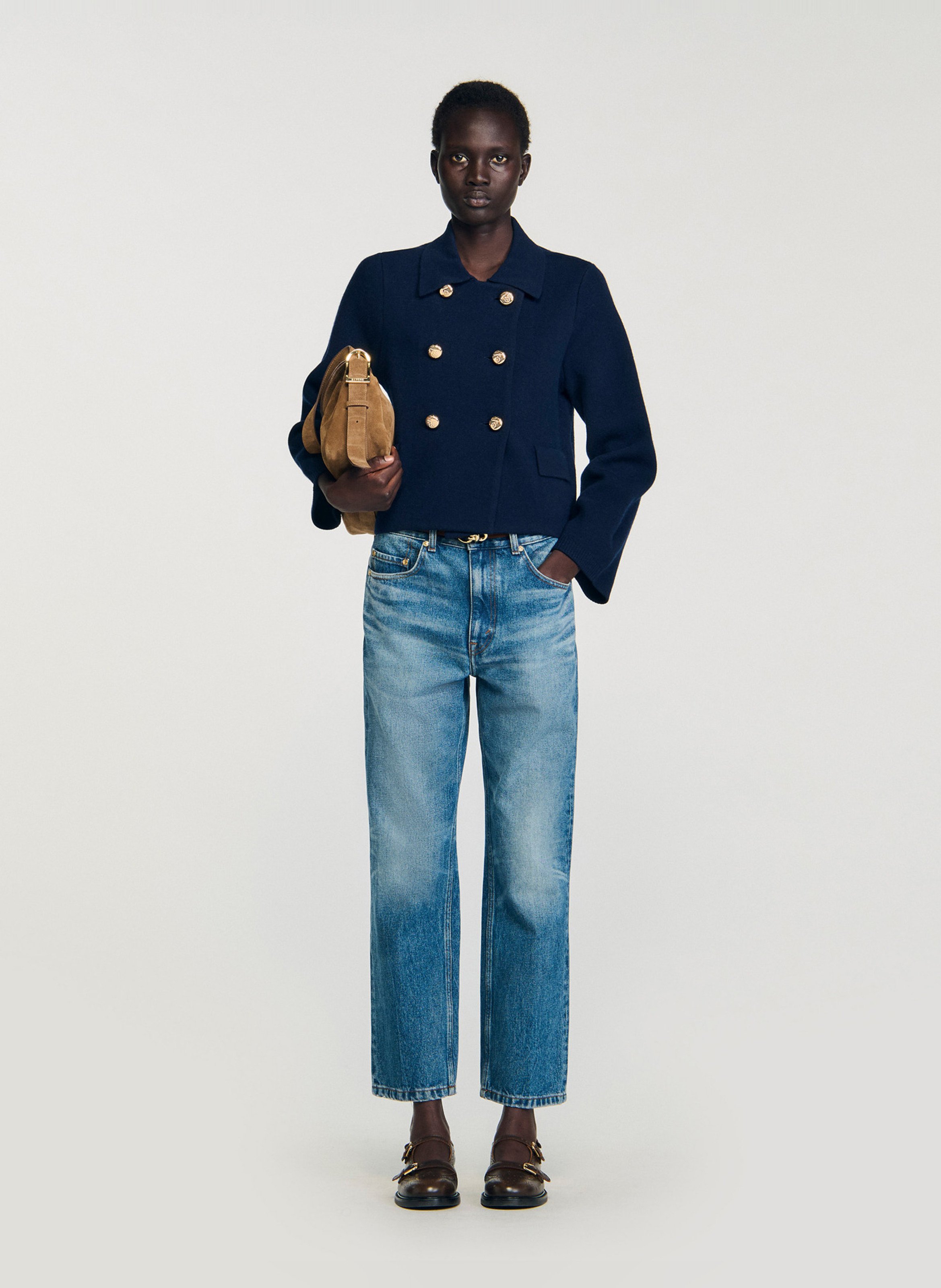 Veste droite boutonnée en laine SANDRO Bleu