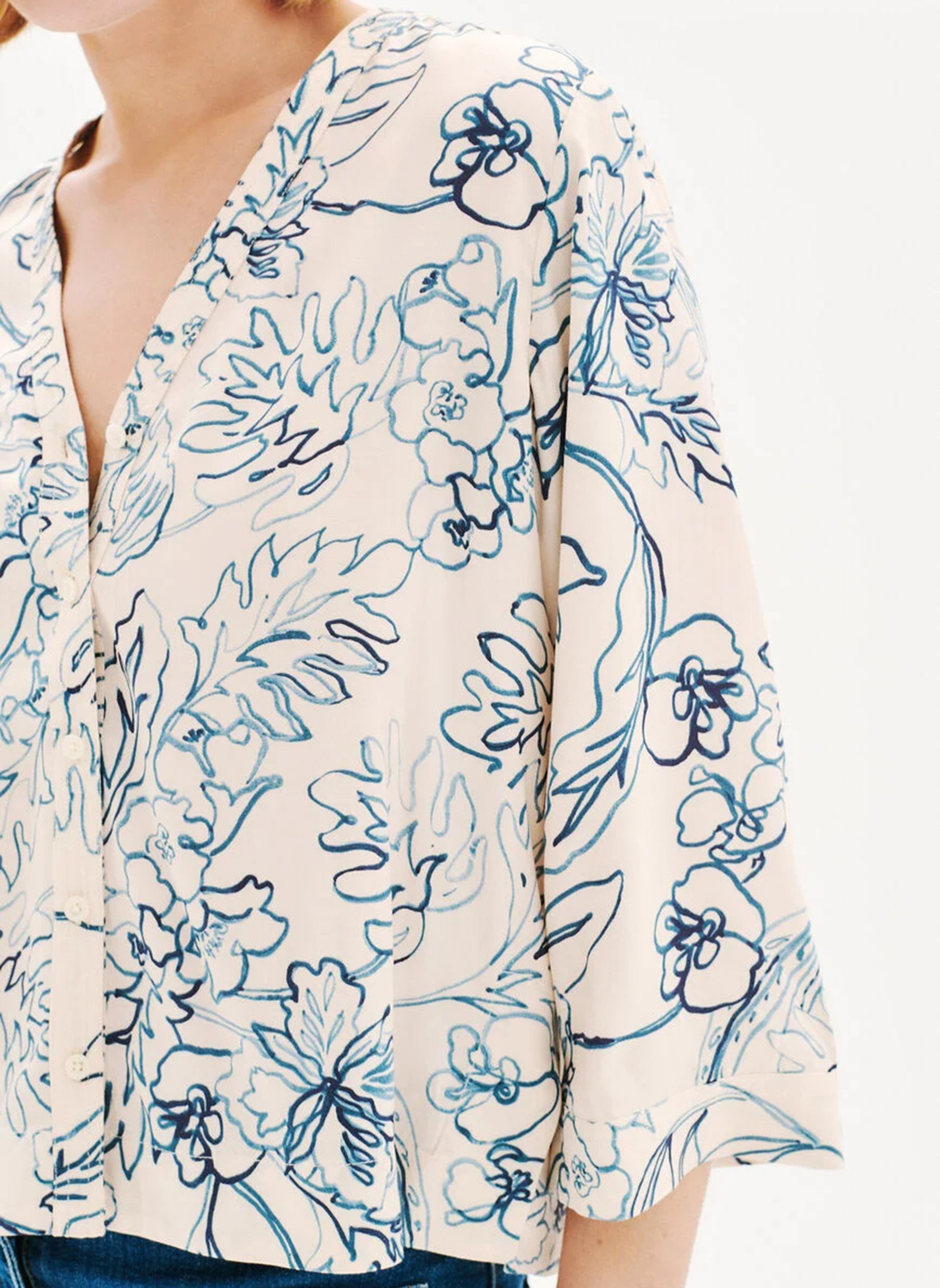 Blouse met V-hals en motieven CAROLL Wit