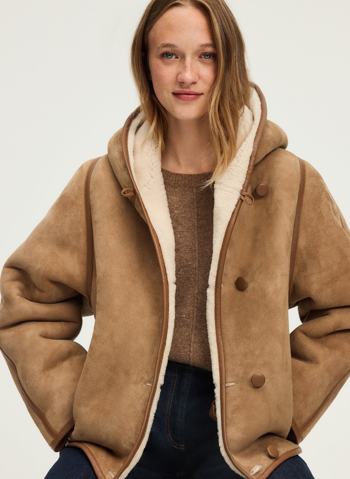 Straight suede leather coat PABLO Brown