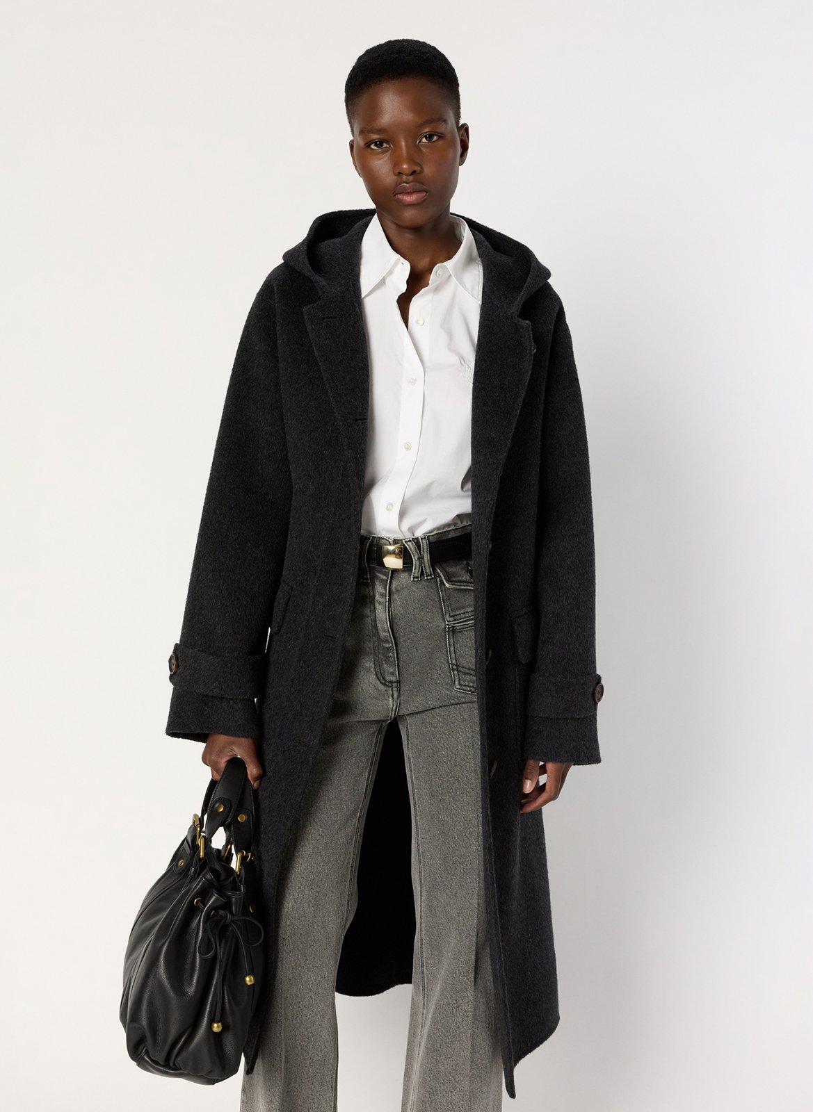 Long manteau à capuche en laine GERARD DAREL Gris