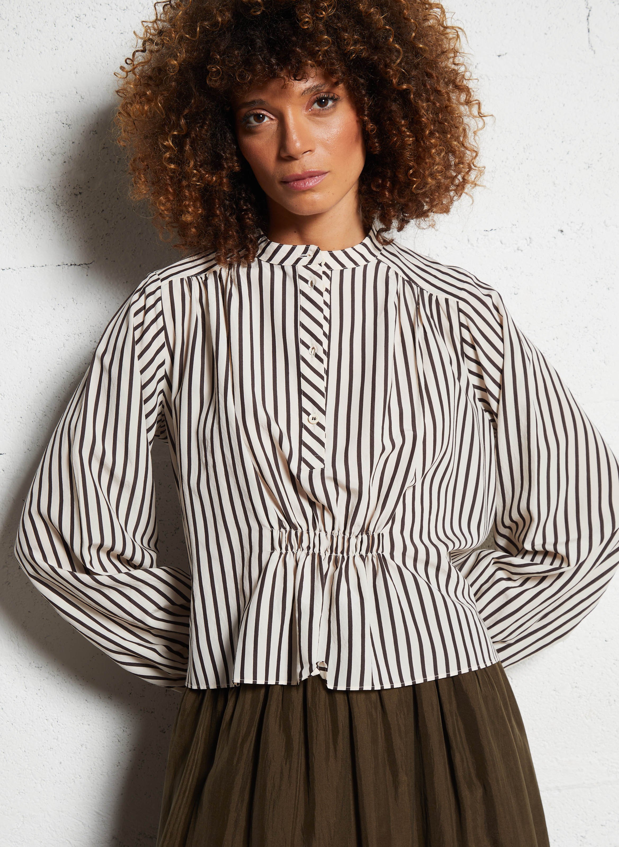 Round-neck striped blouse BELLEPIECE Brown