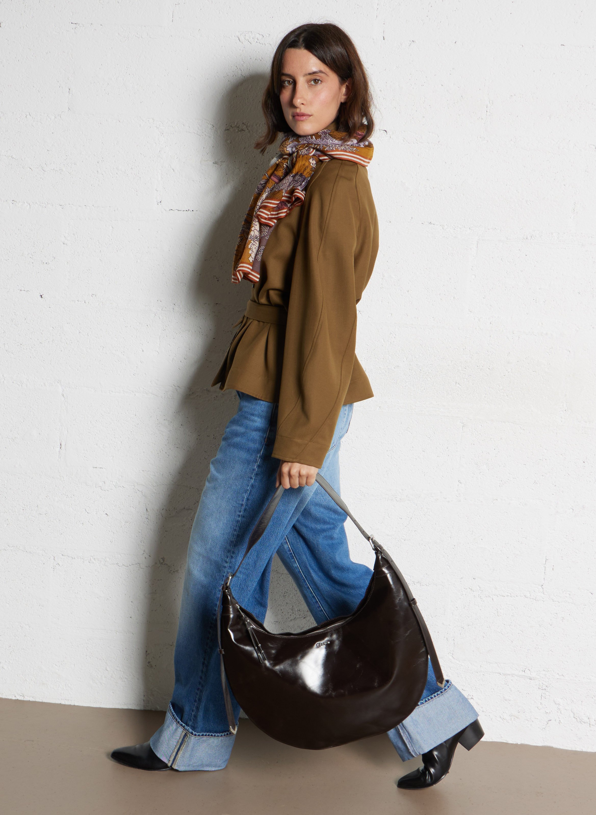 Half-moon leather bag IKKS Brown