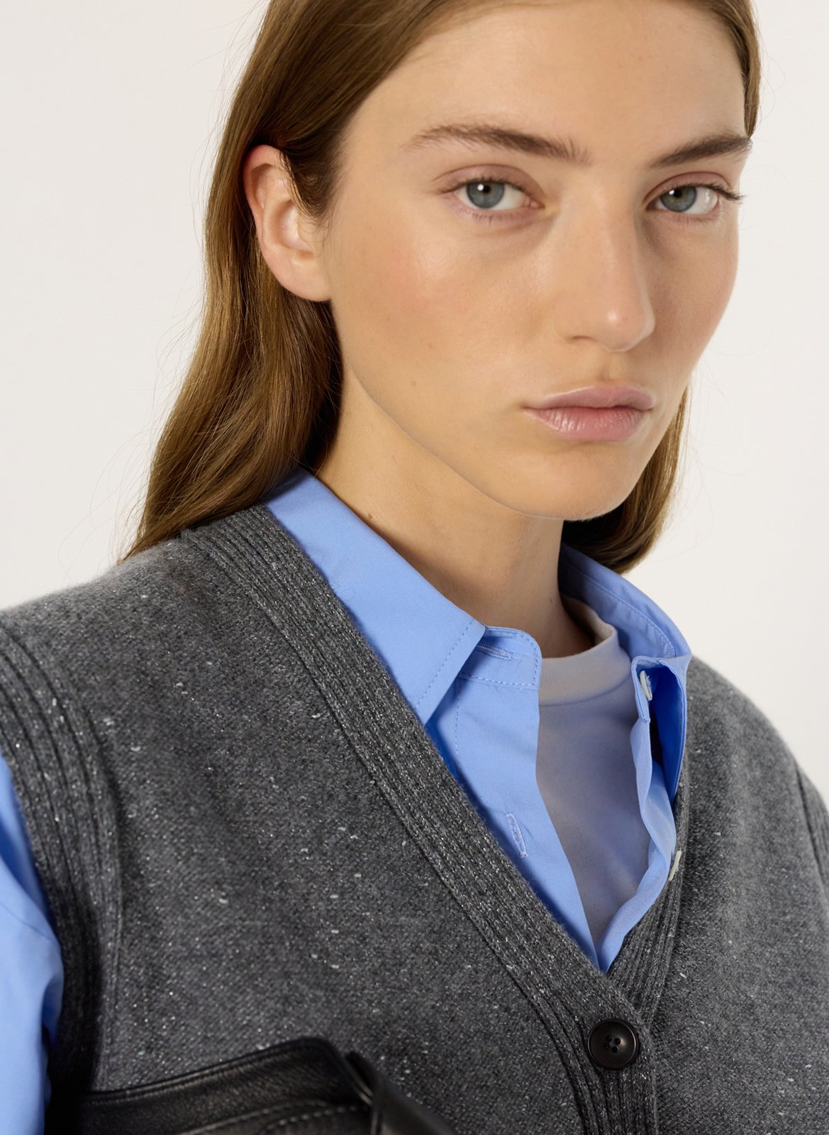 Gestreept vest van wol en kasjmier met V-hals GERARD DAREL Grijs