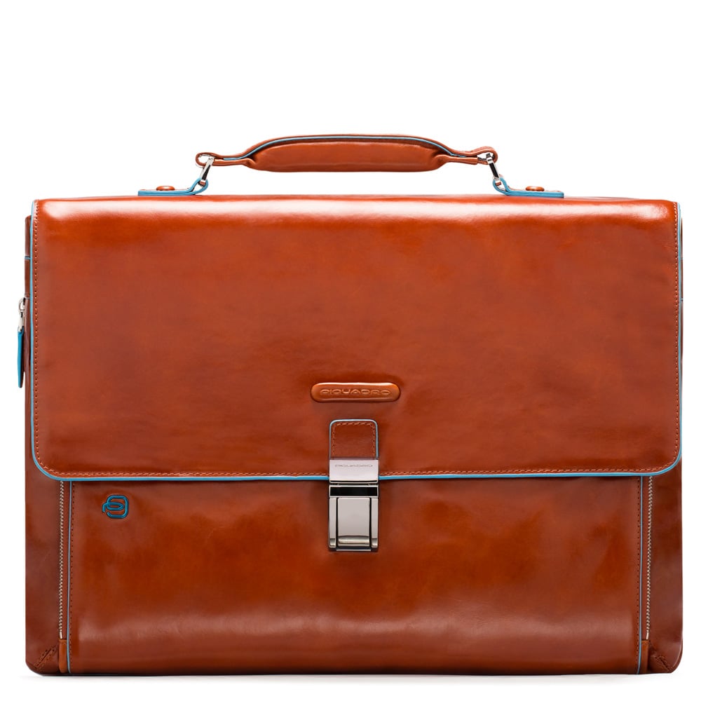 Expandable leather briefcase with flap PIQUADRO