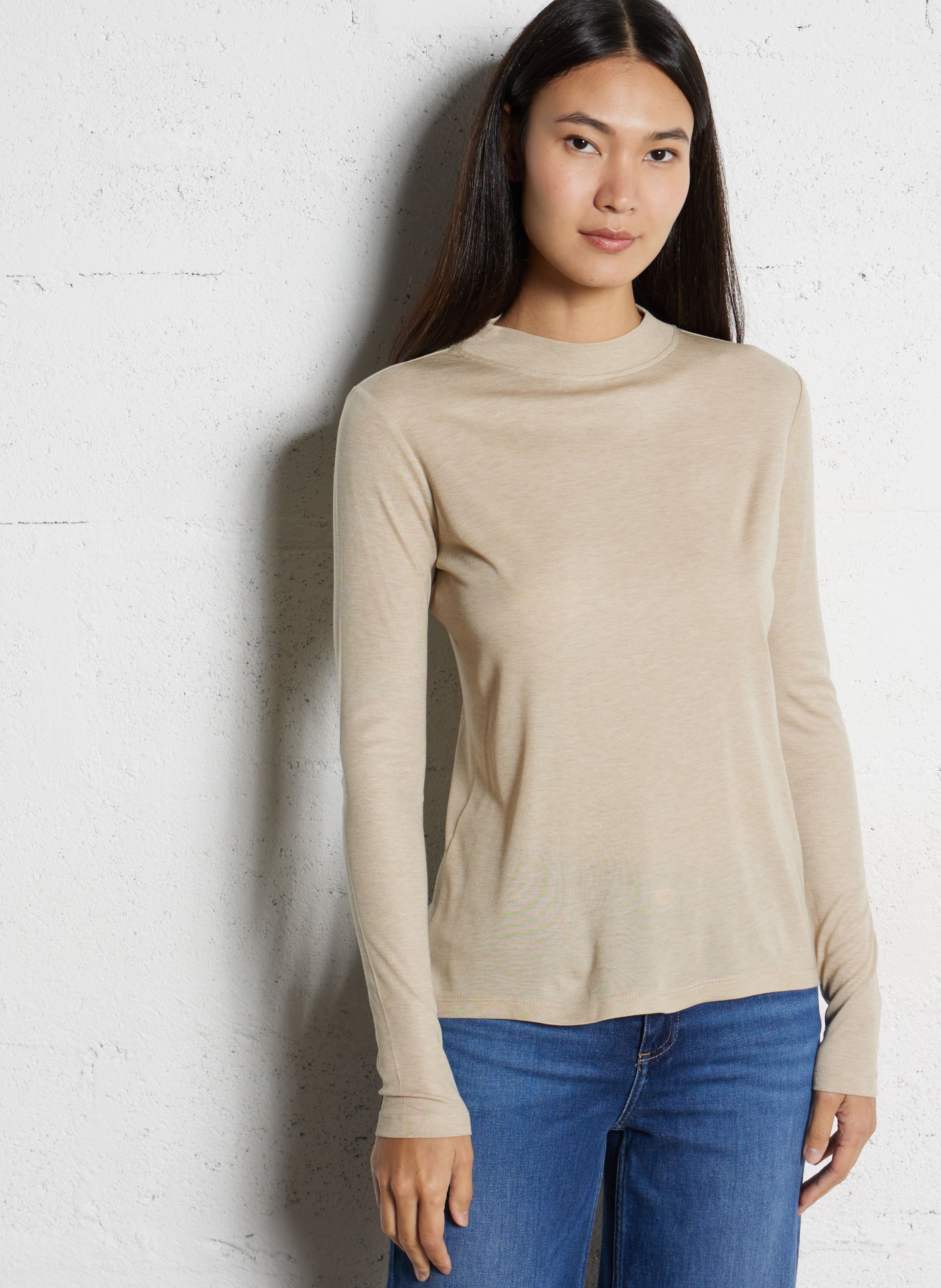 Flowy long-sleeve high-neck t-shirt MAISON 123 White