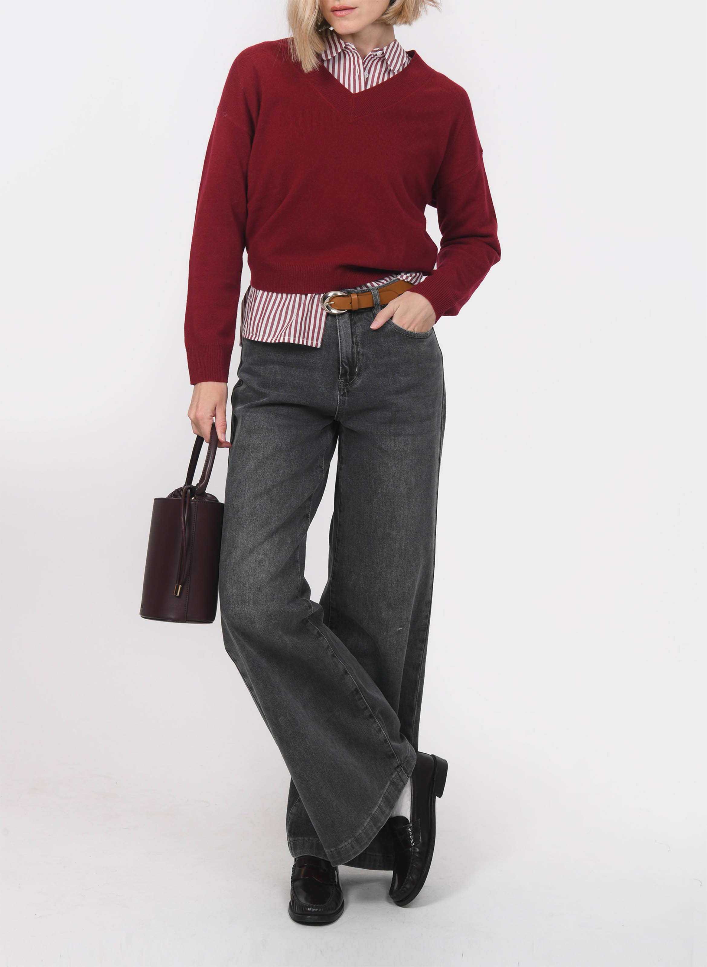 Weiter Pullover aus Wolle und Kaschmir mit V-Ausschnitt KOOKAI Rot