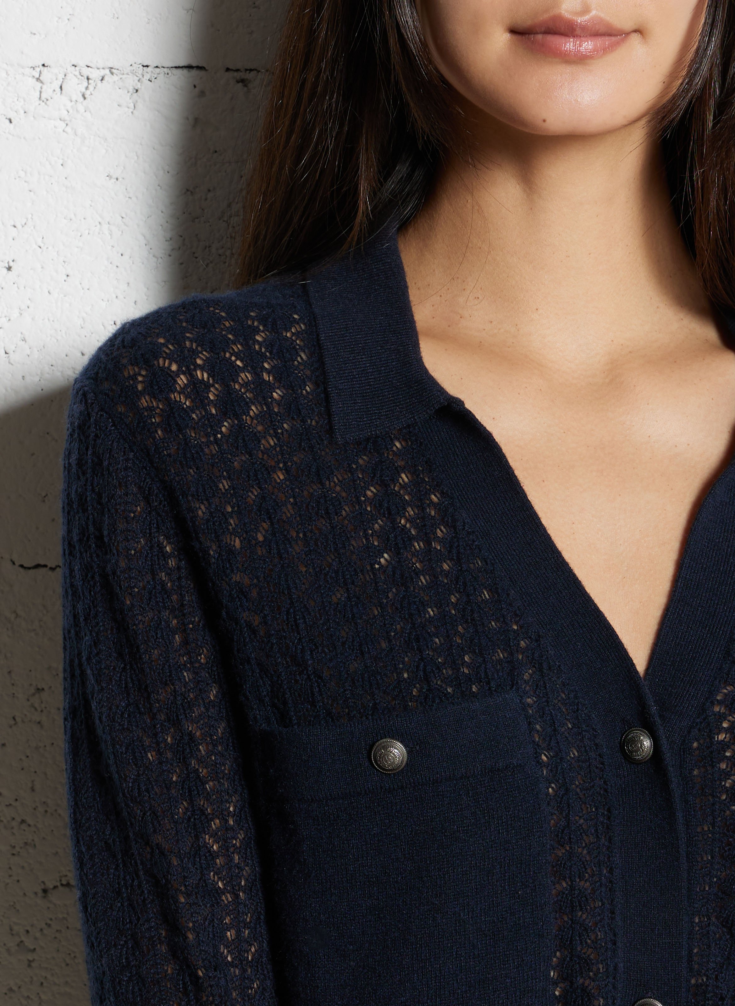 Rechte cardigan met klassieke kraag IKKS Blauw