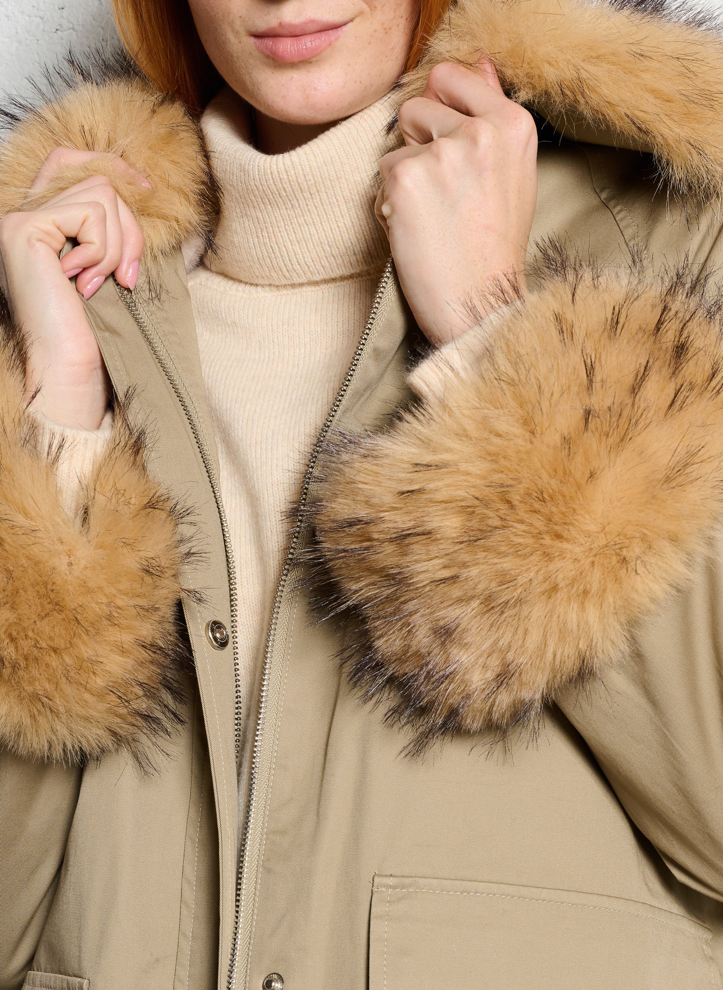 Parka col montant en fourrure synthétique BERENICE Kaki