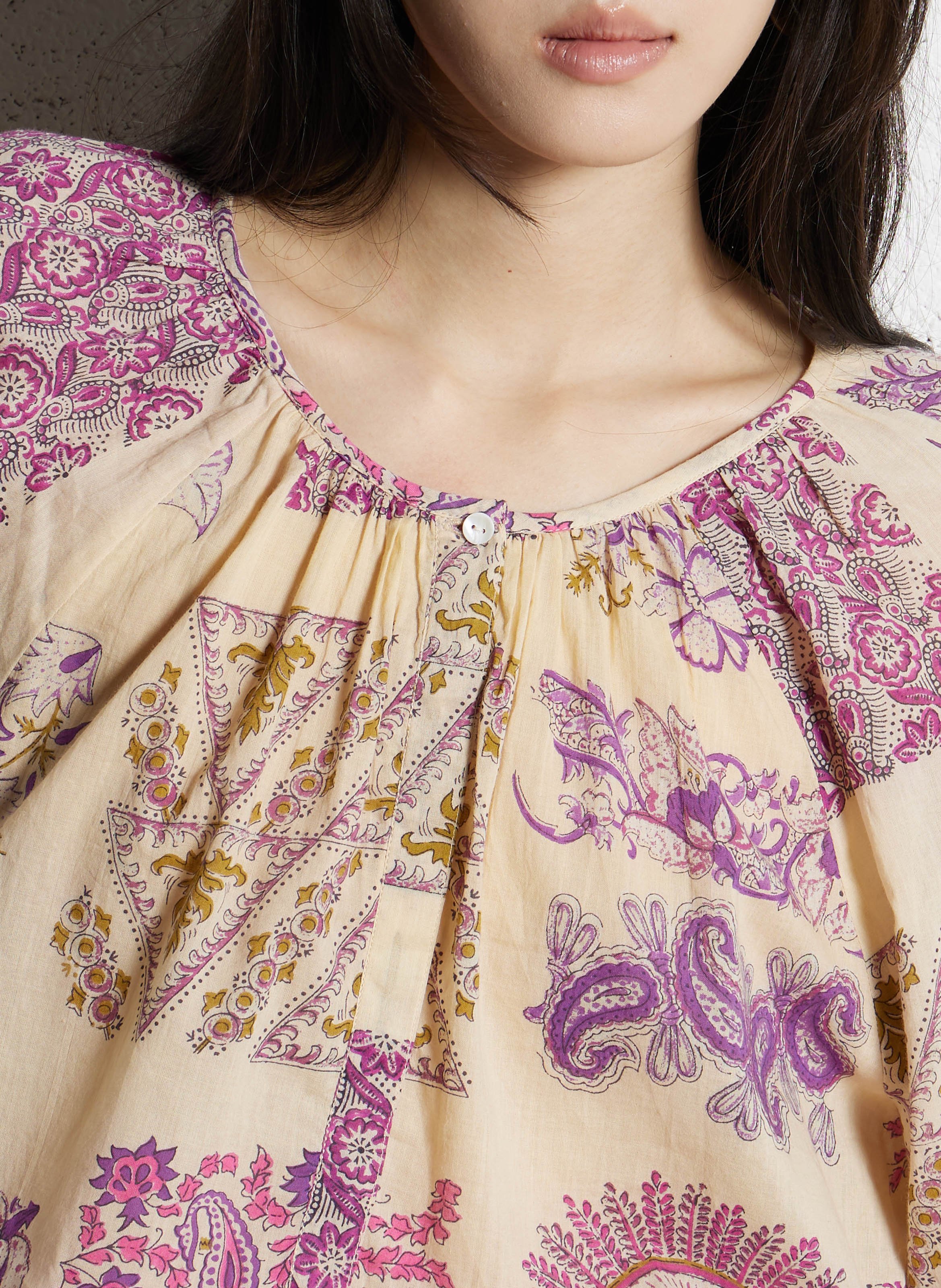 Ruimvallende, katoenen top met print ANTIK BATIK Beige