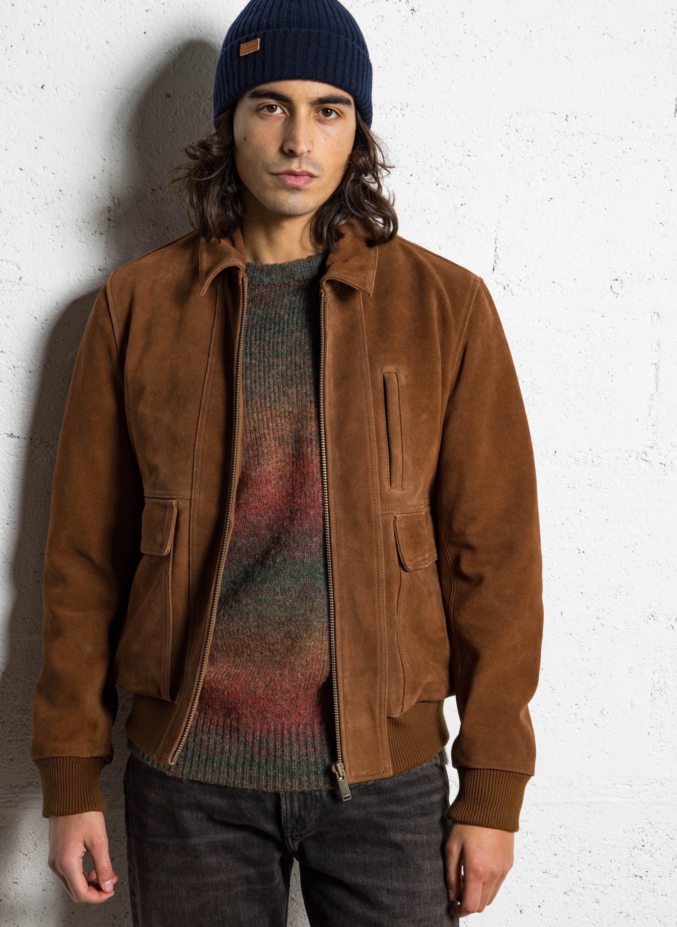 Blouson col classique en cuir CHEVIGNON Marron