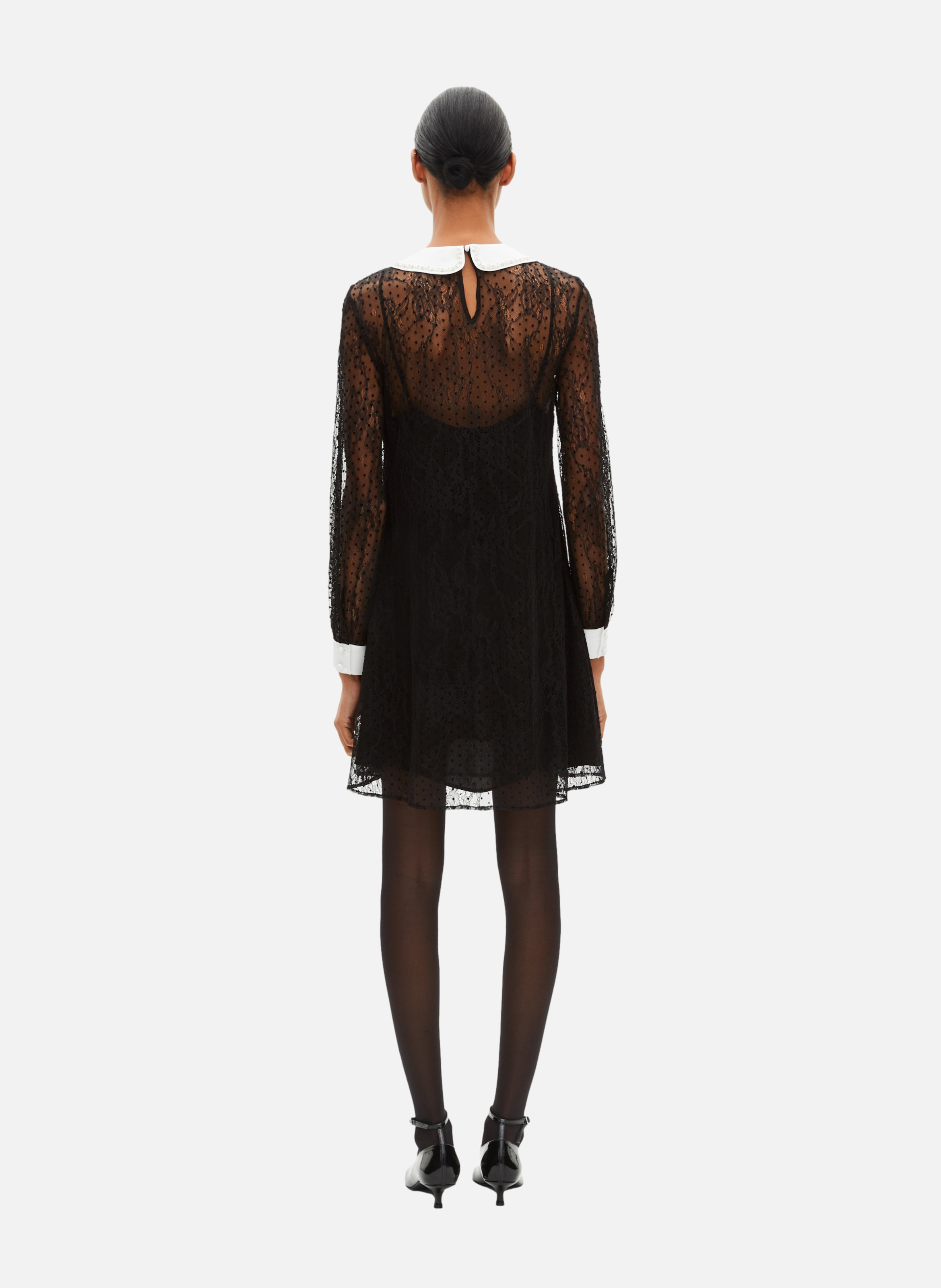 Short dress in plumetis lace and rhinestones THE KOOPLES Black