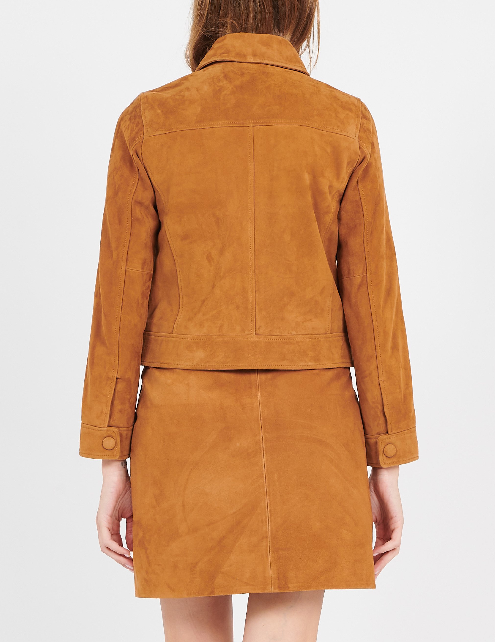 Veste col classique en cuir LA FEE MARABOUTEE Marron