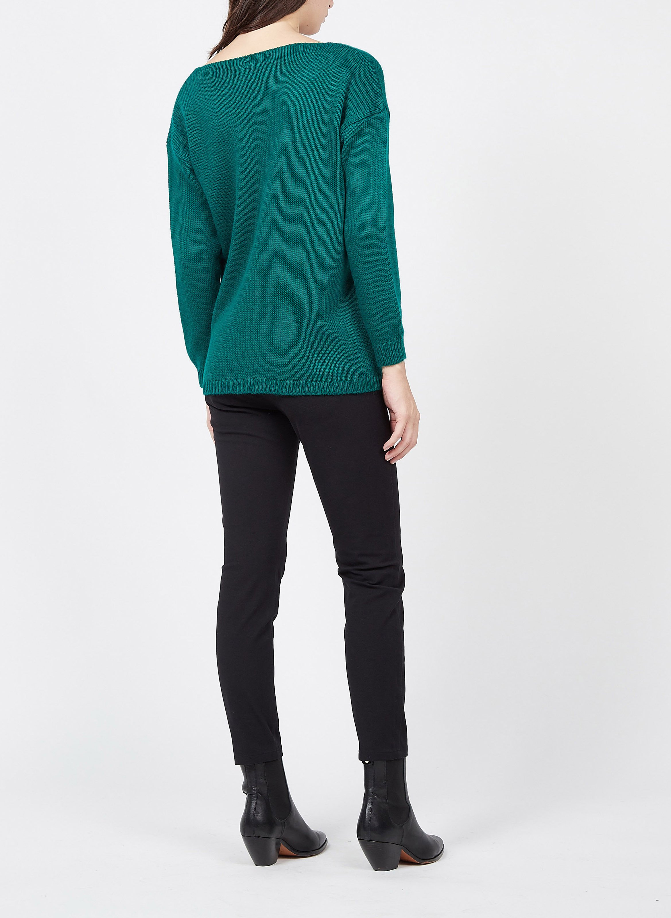 Mixed-knit V-neck sweater PLEASE Green