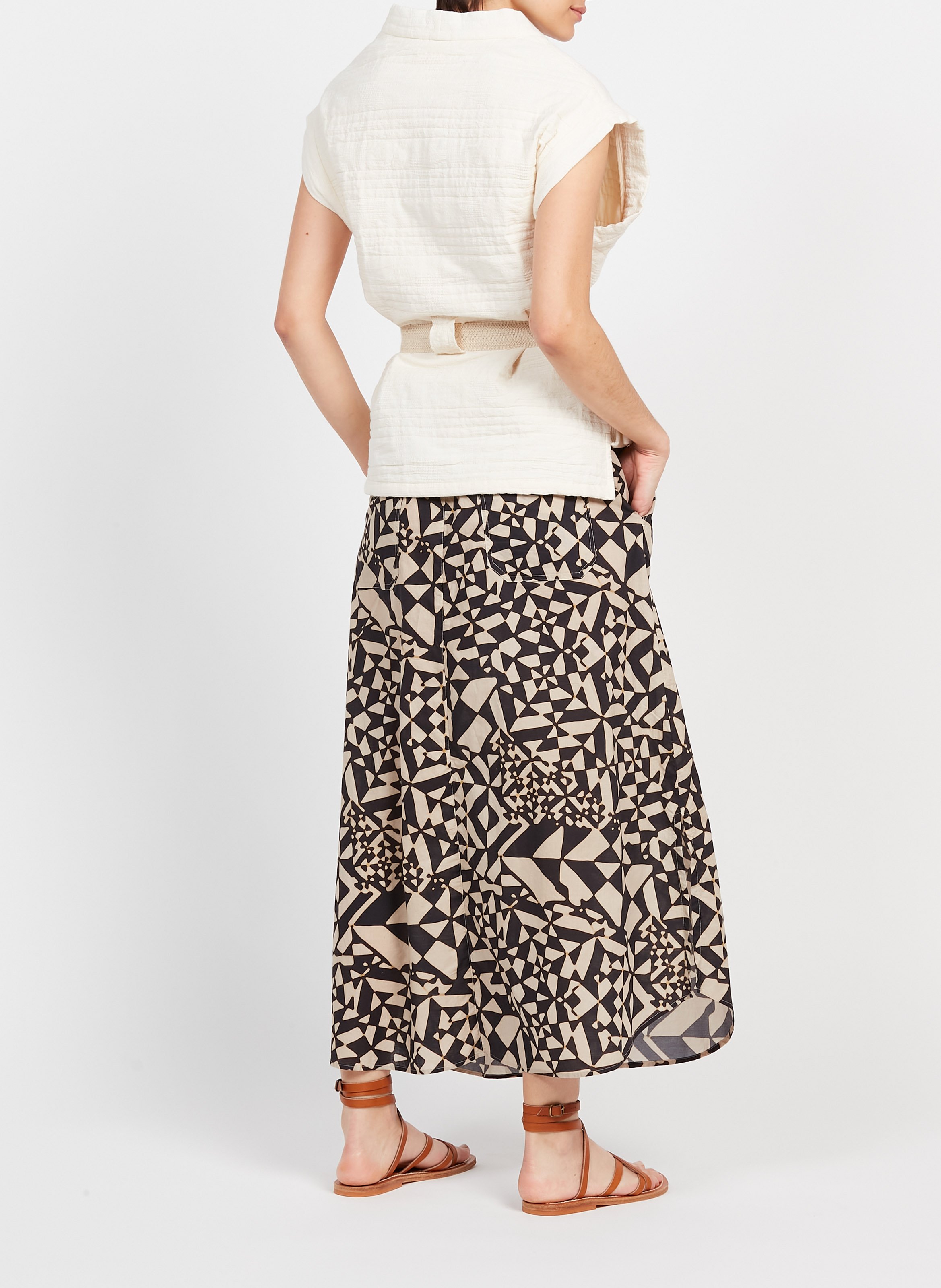 Jupe évasée imprimée en coton  DIEGA Beige