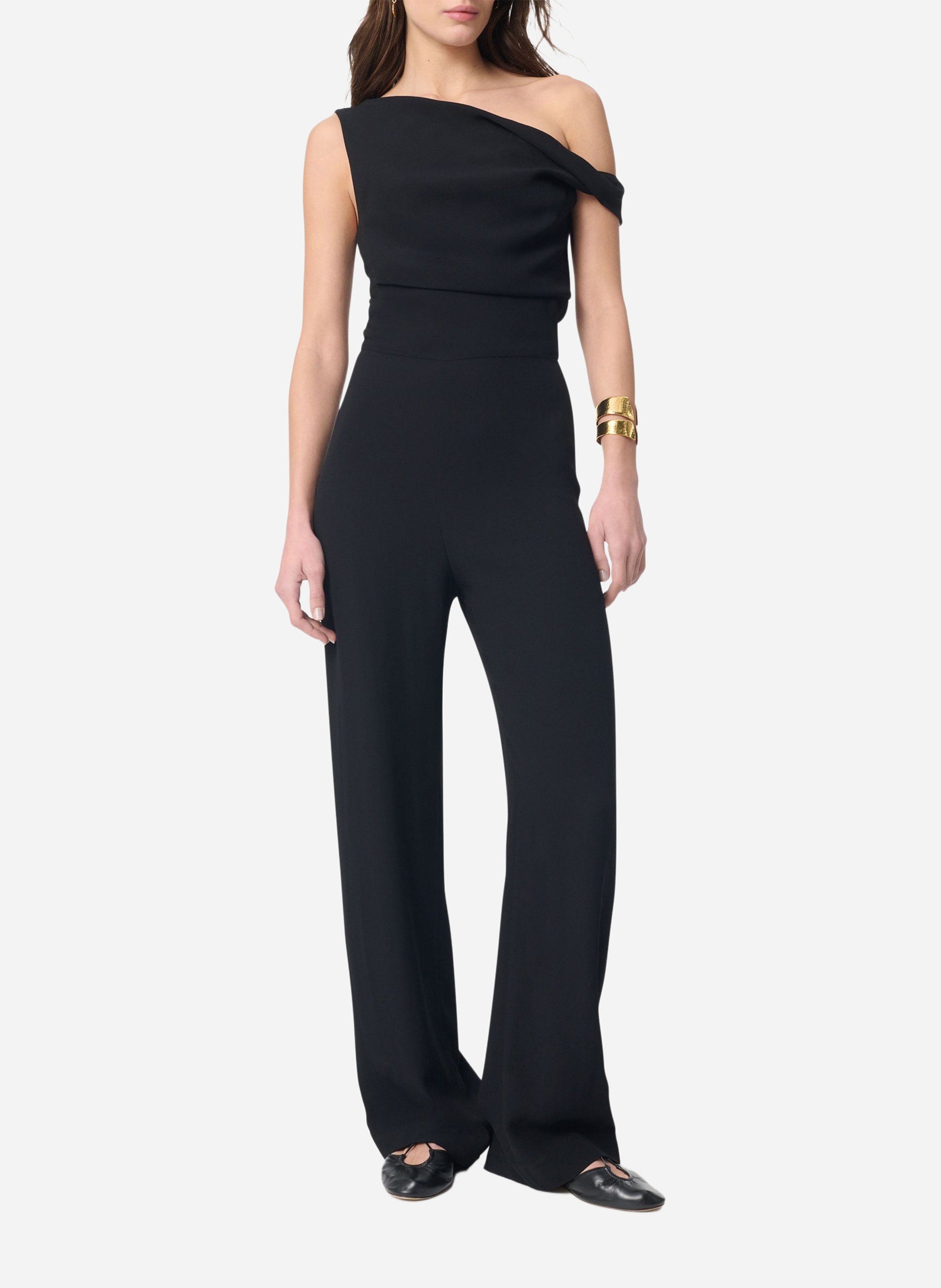 Solid color asymmetric collar jumpsuit VANESSA BRUNO Black