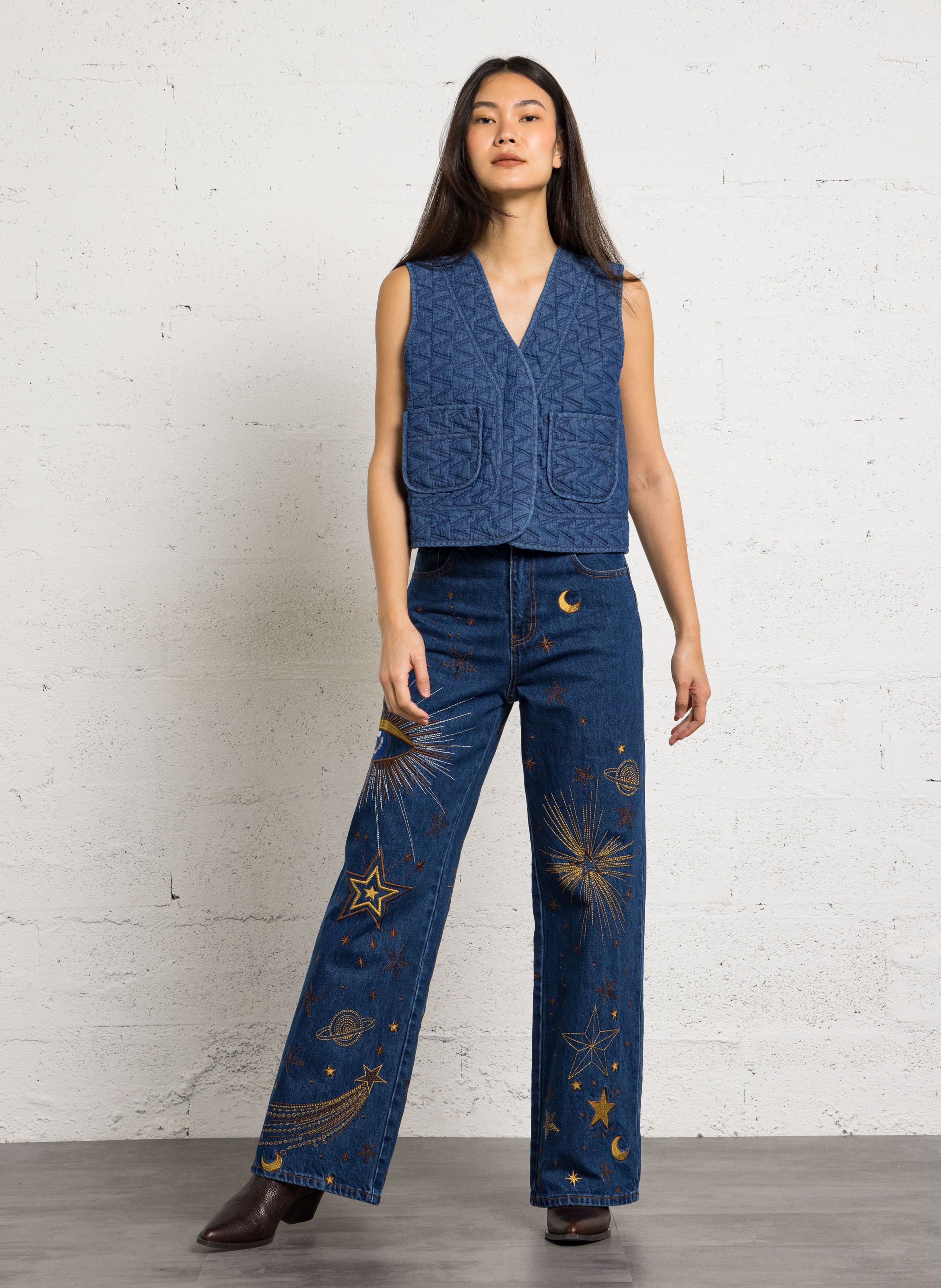 Straight V-neck cotton jacket LA PETITE ETOILE Raw denim