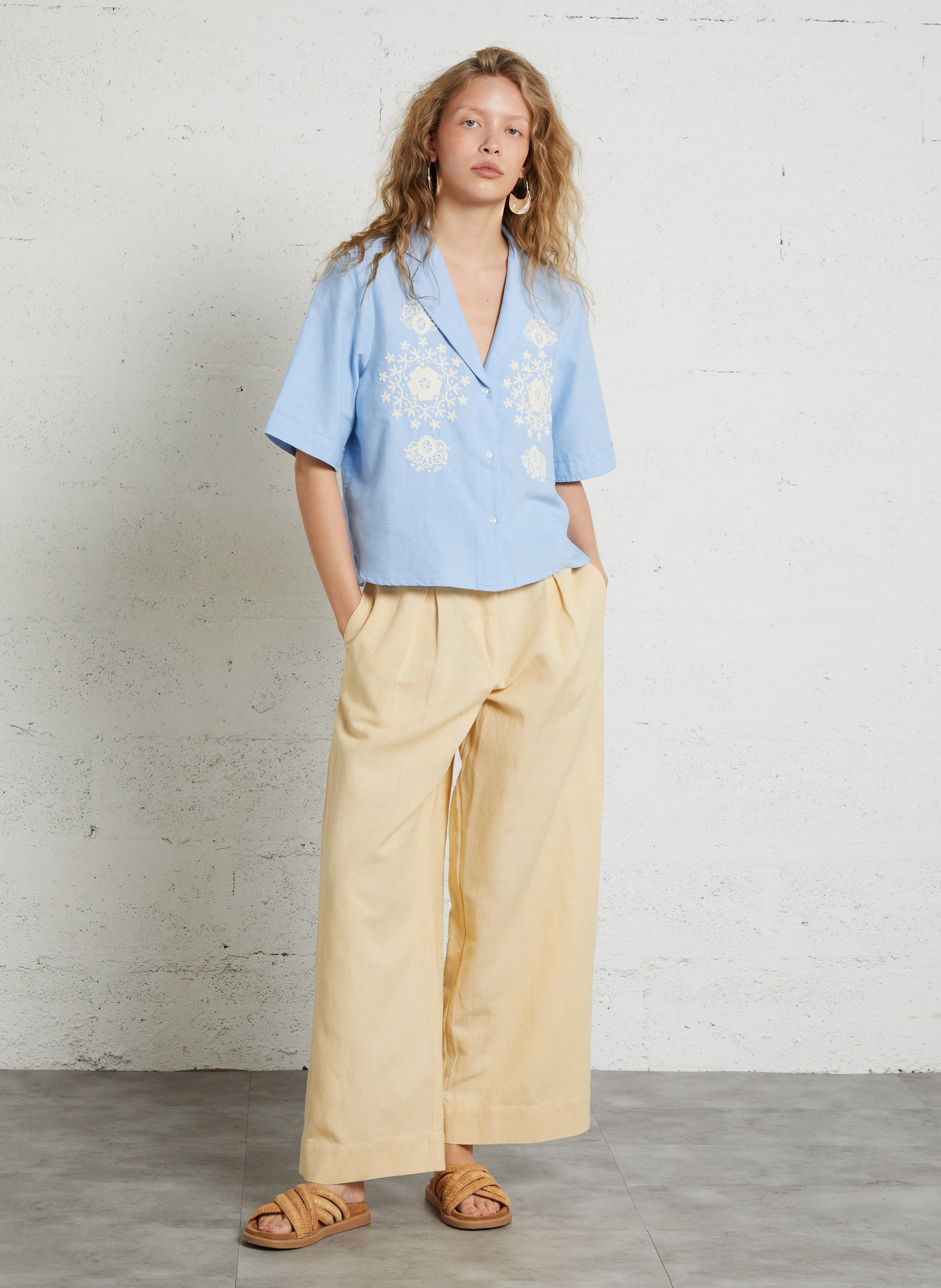 Oversized shirt with tailored collar and embroidered in organic cotton LOUISE MISHA Blue