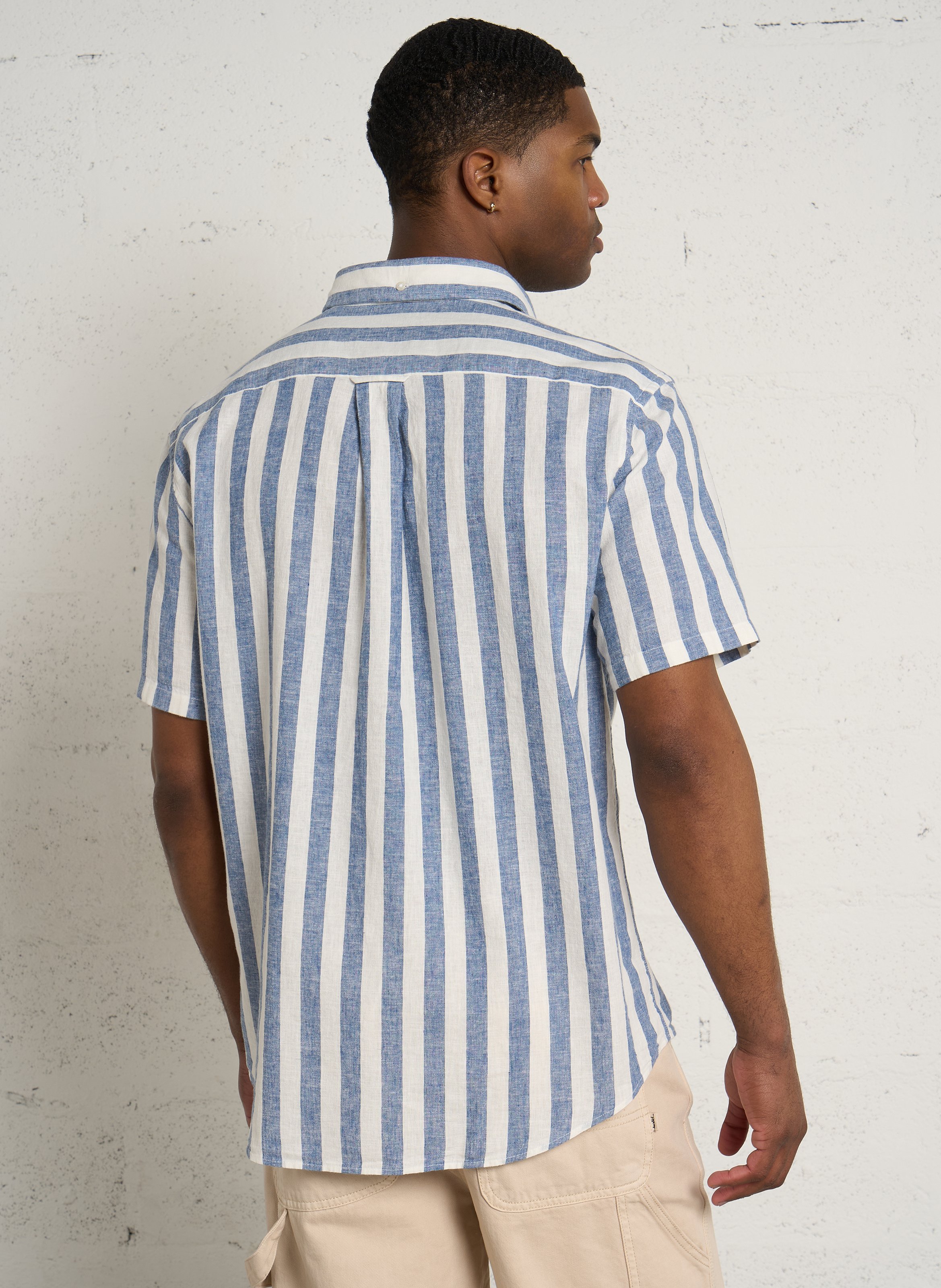 Chemise regular-fit col américain rayée en lin et coton GANT Bleu