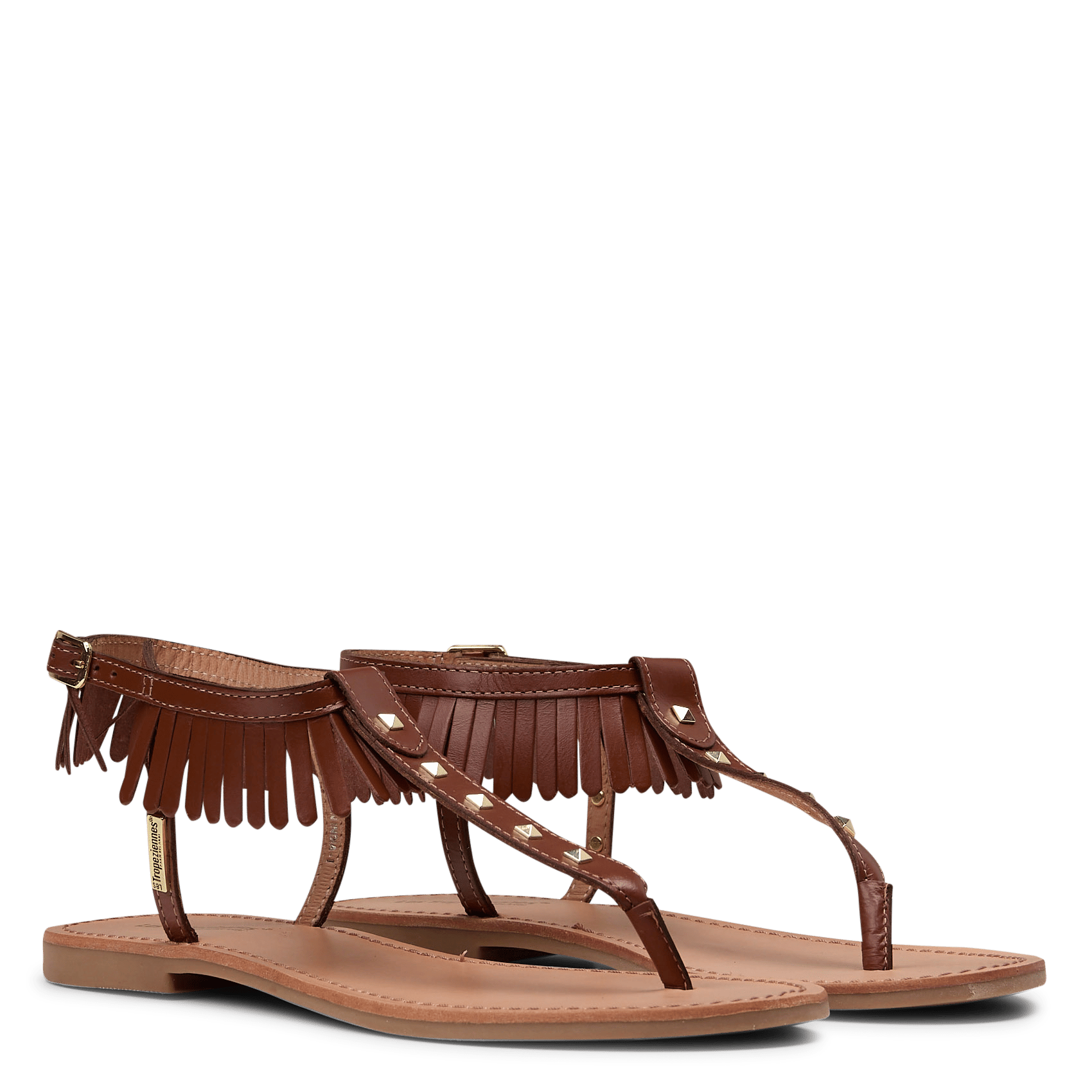 Platte, leren sandalen met franjes LES TROPEZIENNES PAR M.BELARBI Bruin