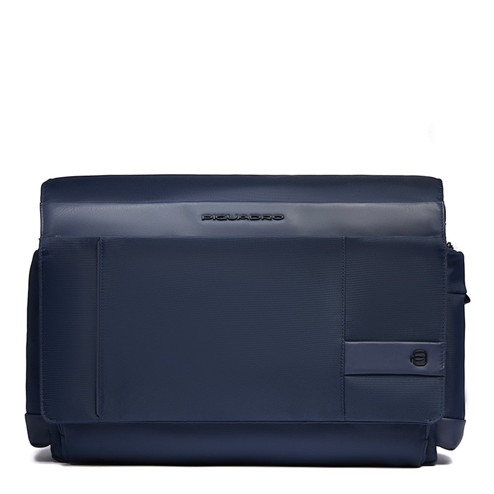 Courier bag for iPad® with mouse pocket, shock protection, and RFID. PIQUADRO Blue