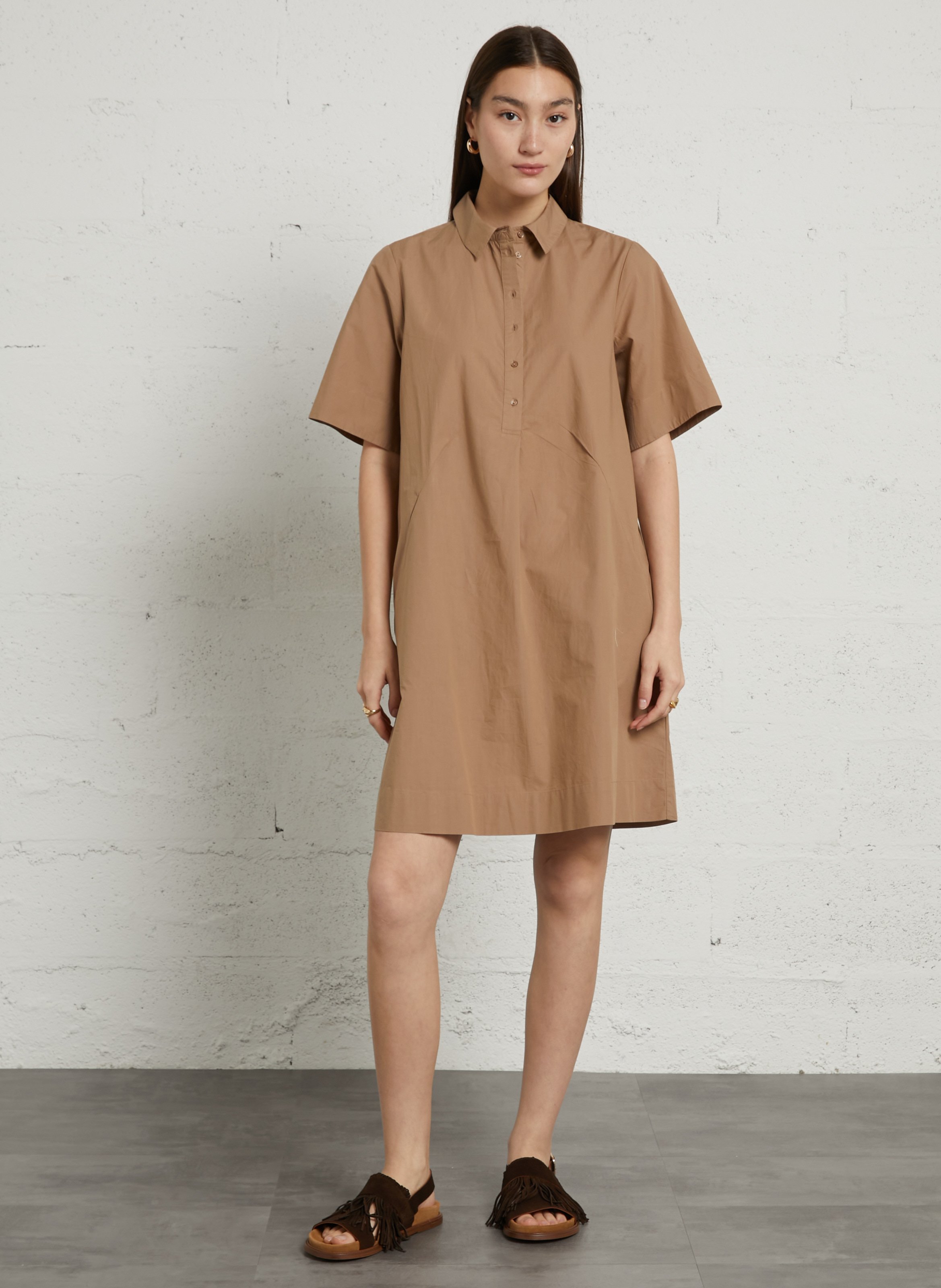 Robe courte col classique en coton SUD EXPRESS Marron