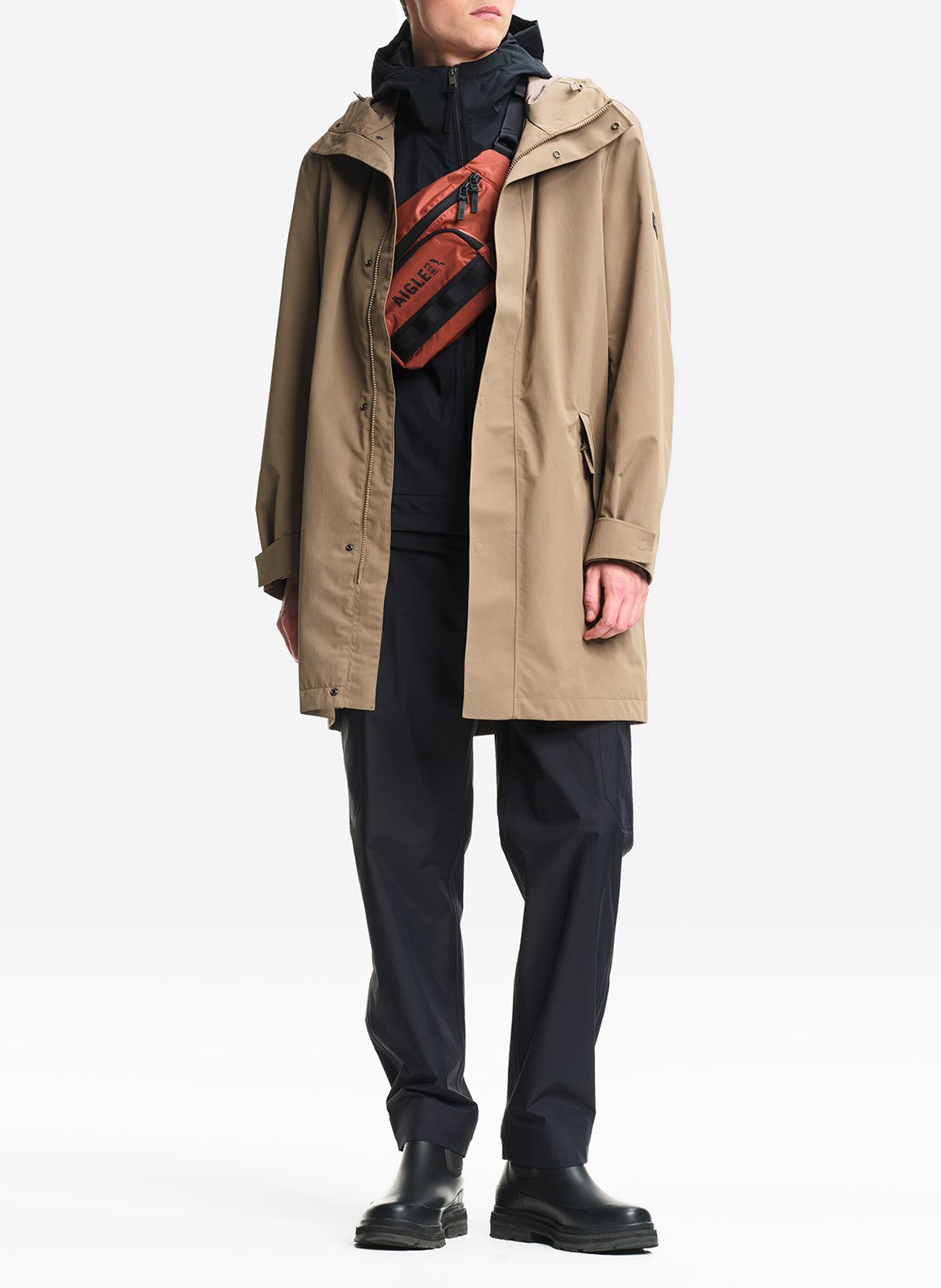 Mid-length straight hooded parka AIGLE Brown