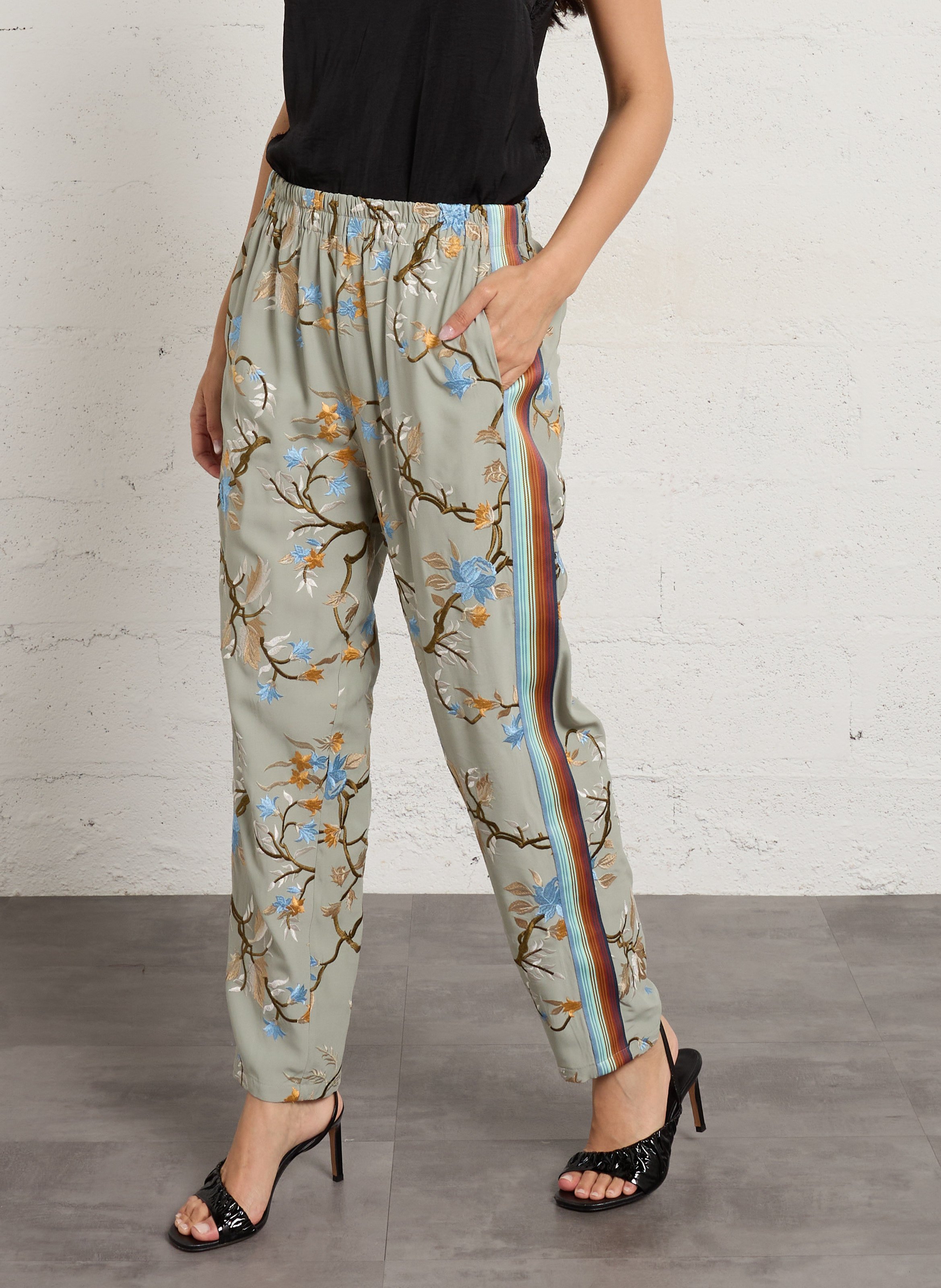Pantalon droit brodé MES DEMOISELLES Bleu