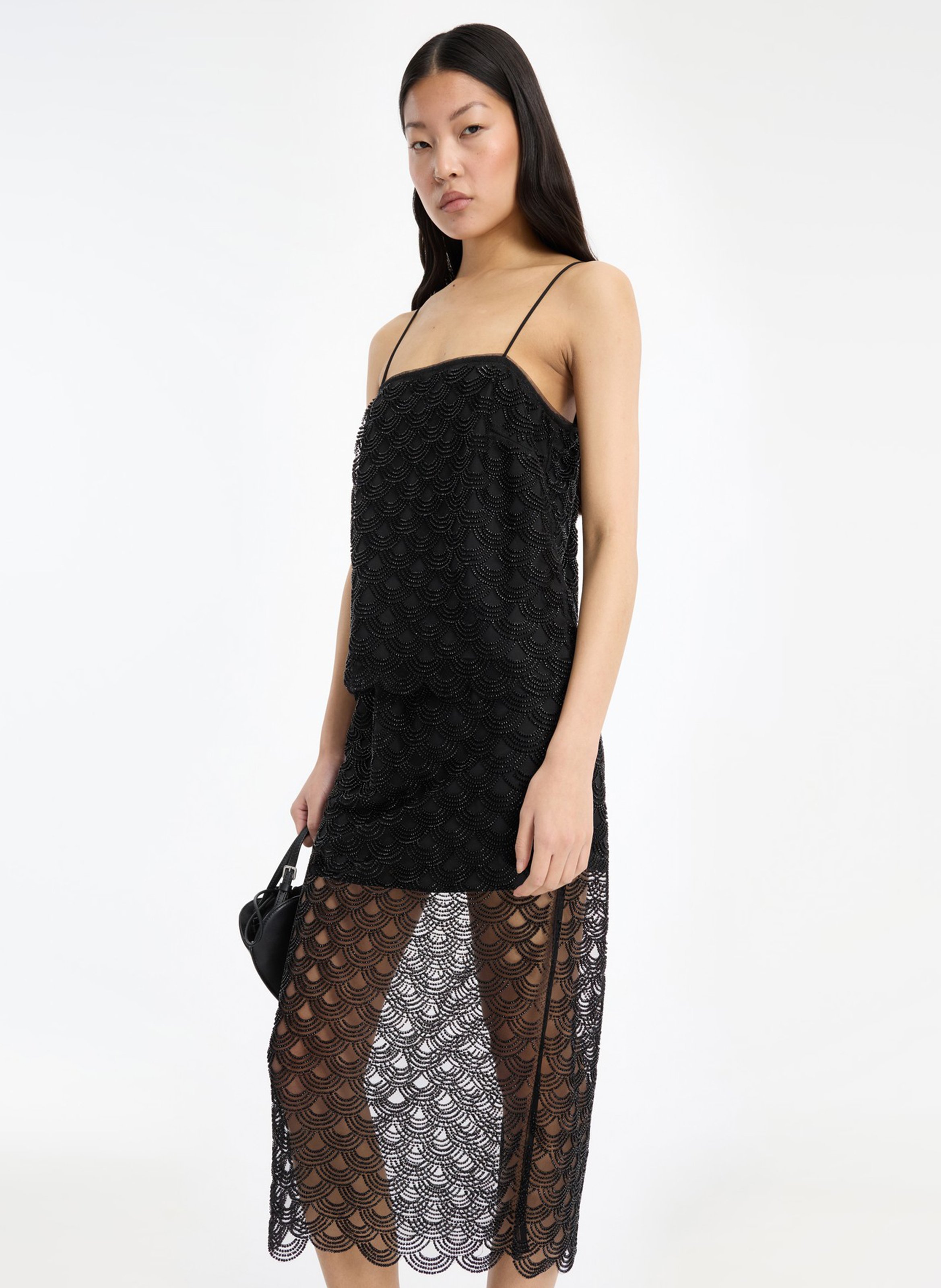 Jupe midi à sequins ROTATE Noir
