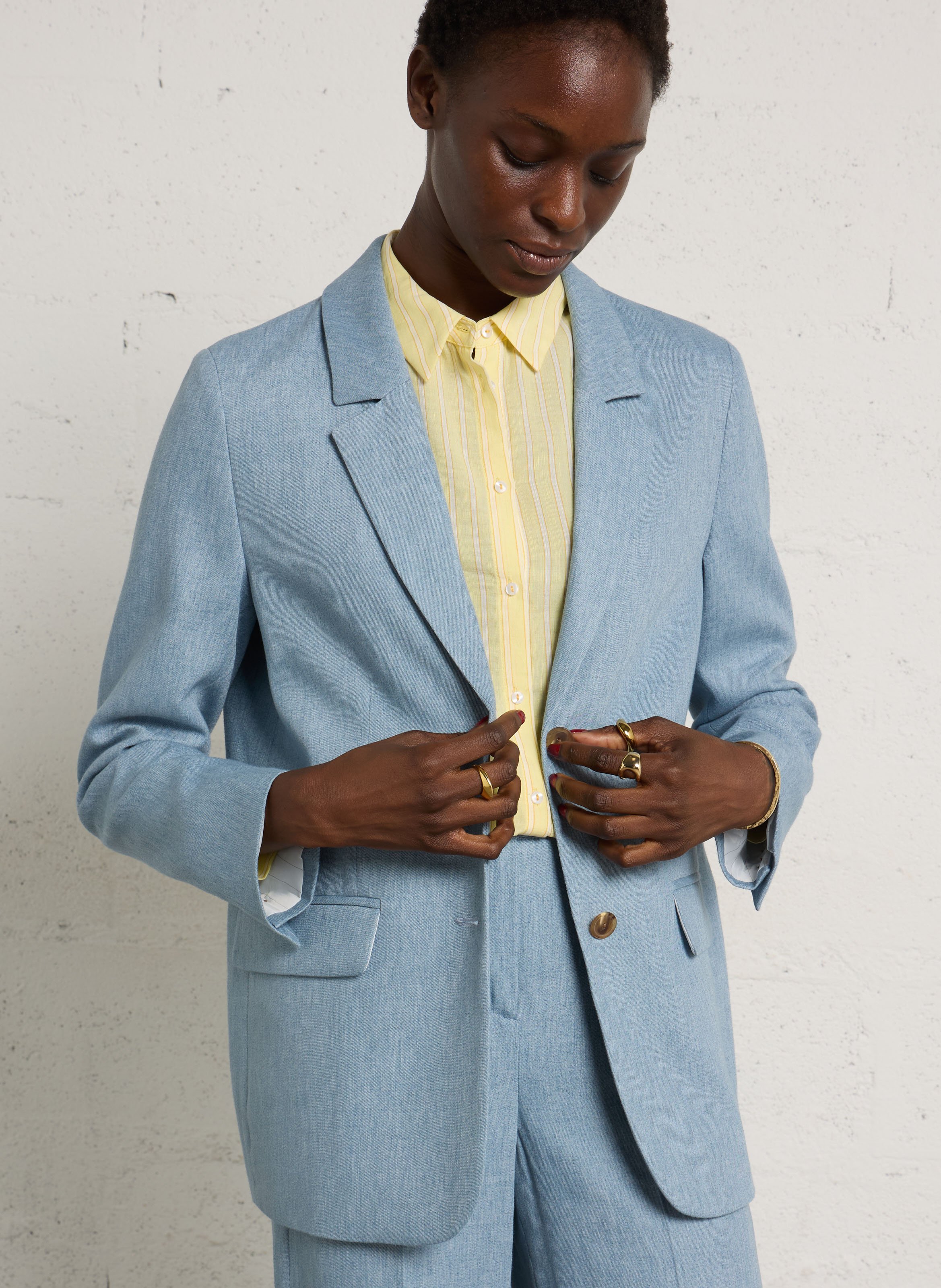 Oversized Linen Blend Tailored Jacket MAISON 123 Blue
