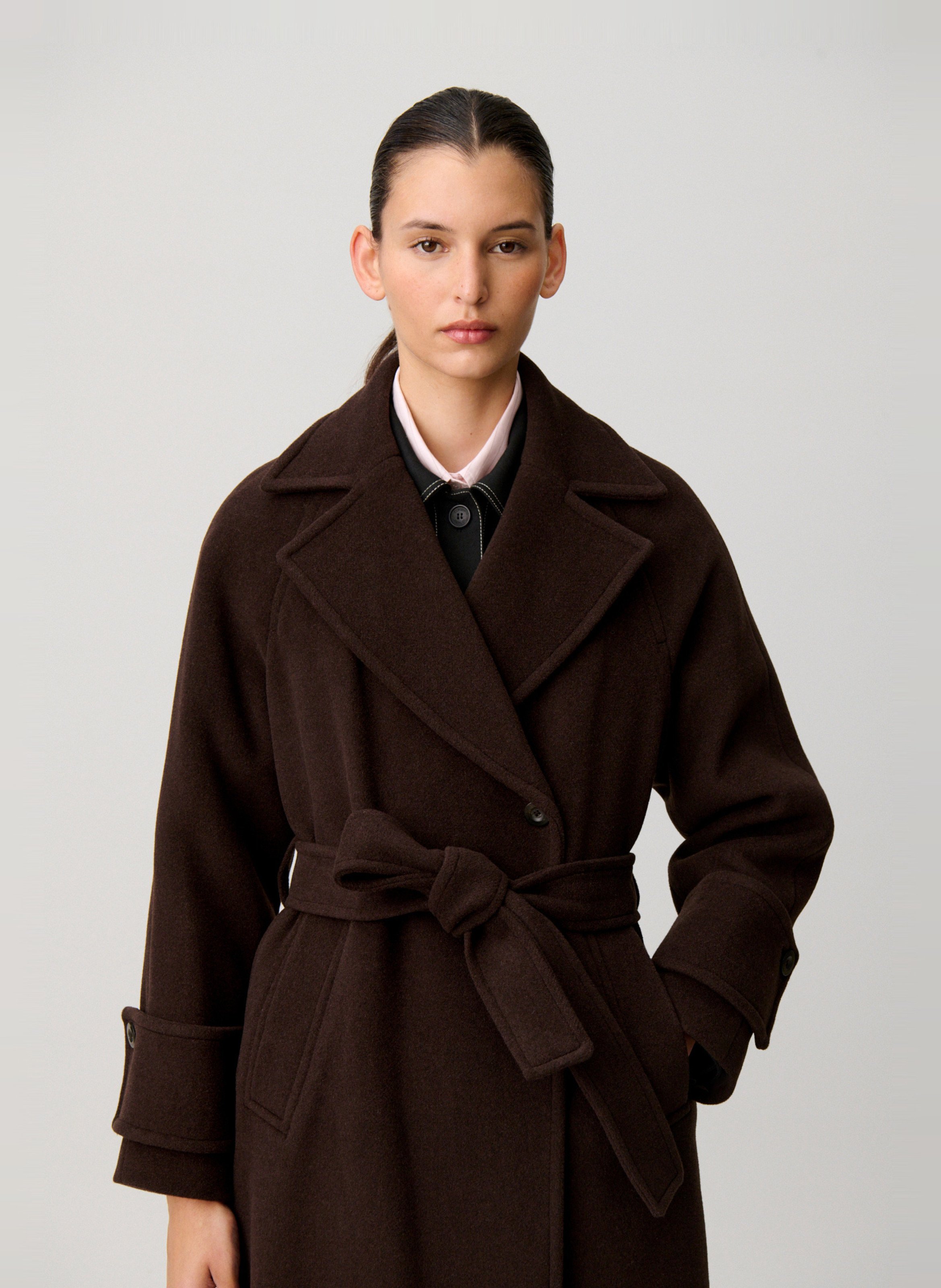 Manteau droit en laine mélangée CLAUDIE PIERLOT Marron