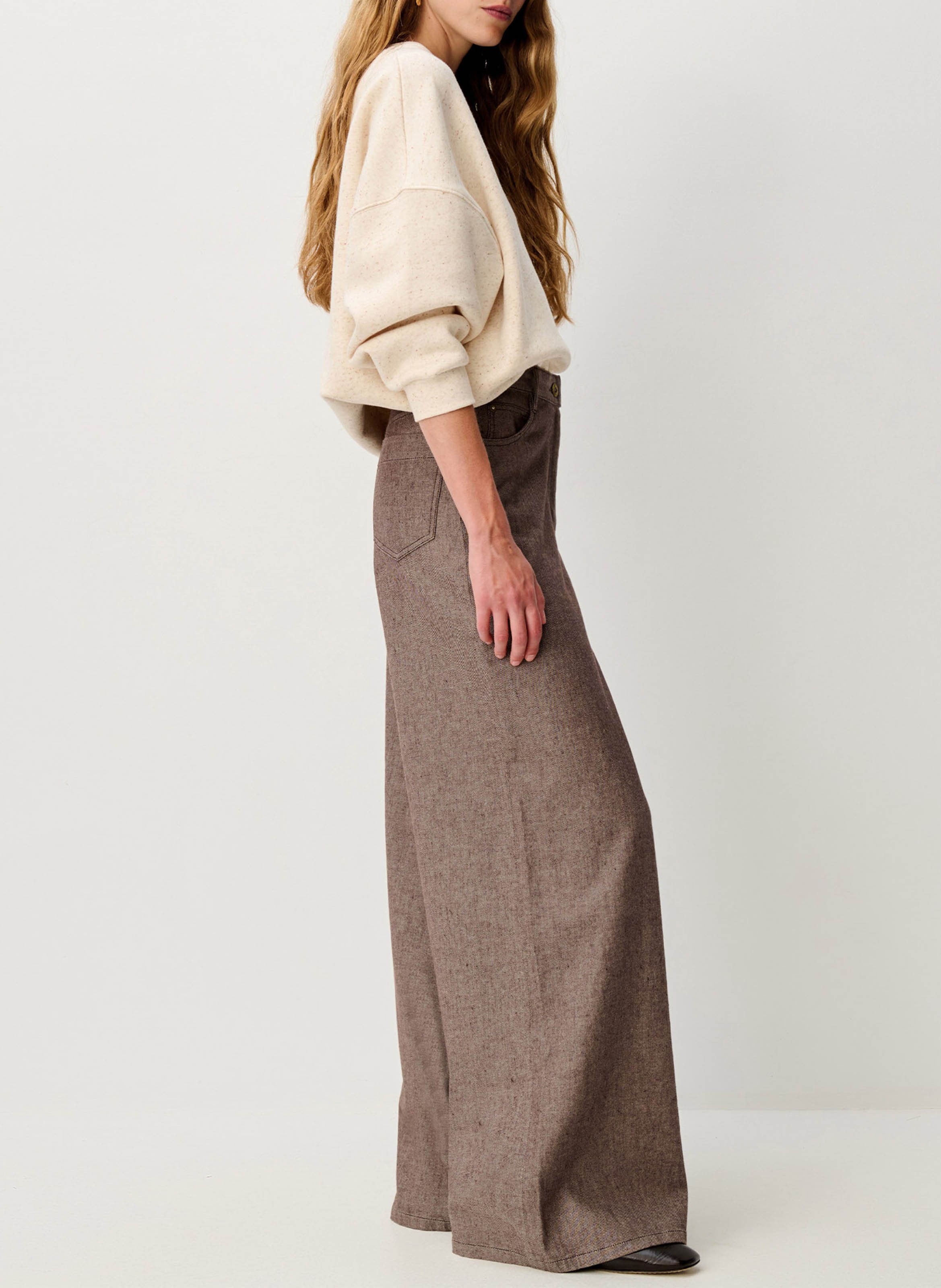 Sweat col rond oversize en coton mélangé SESSUN Beige