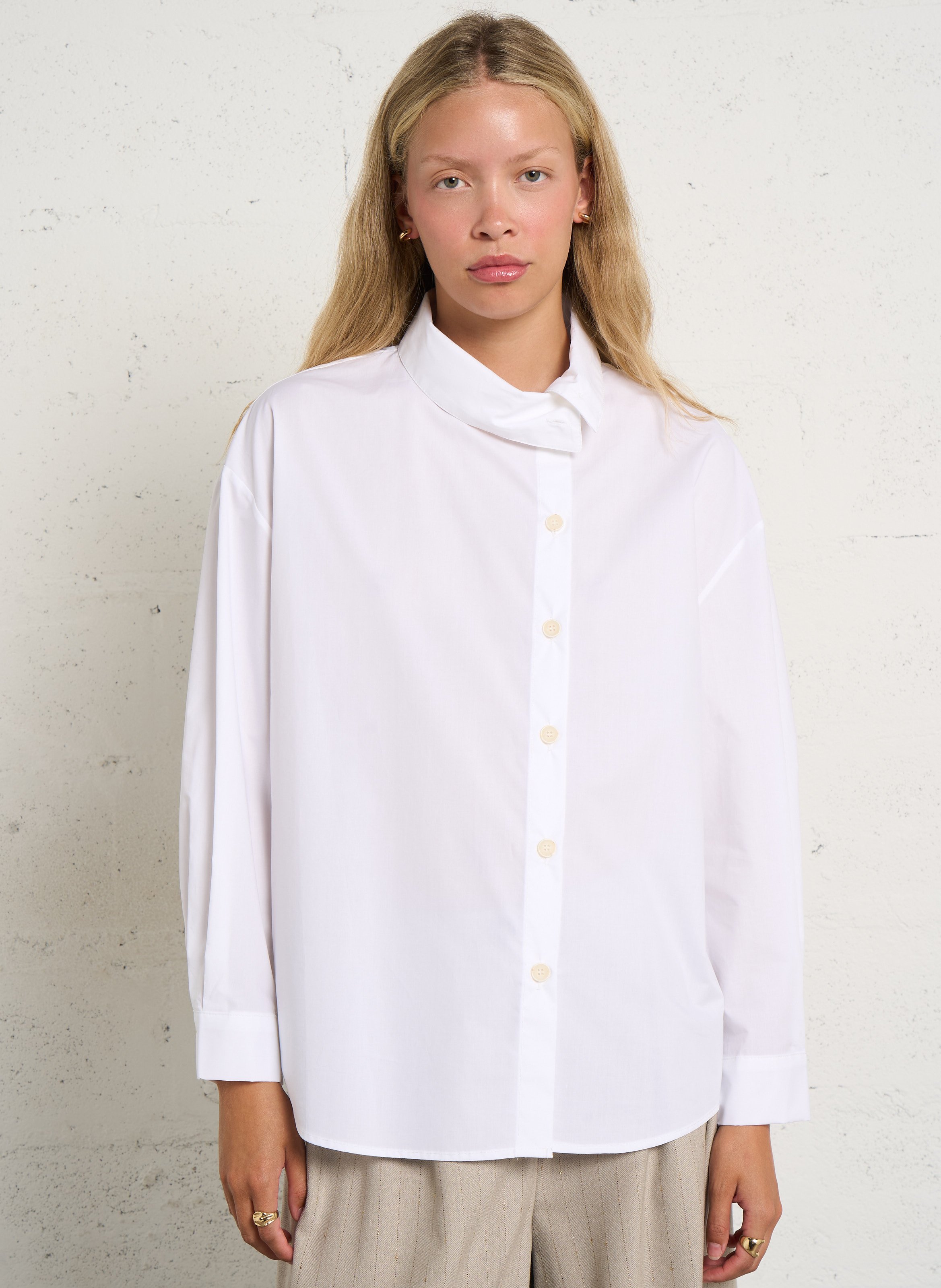 Straight long-sleeved shirt PLEASE White