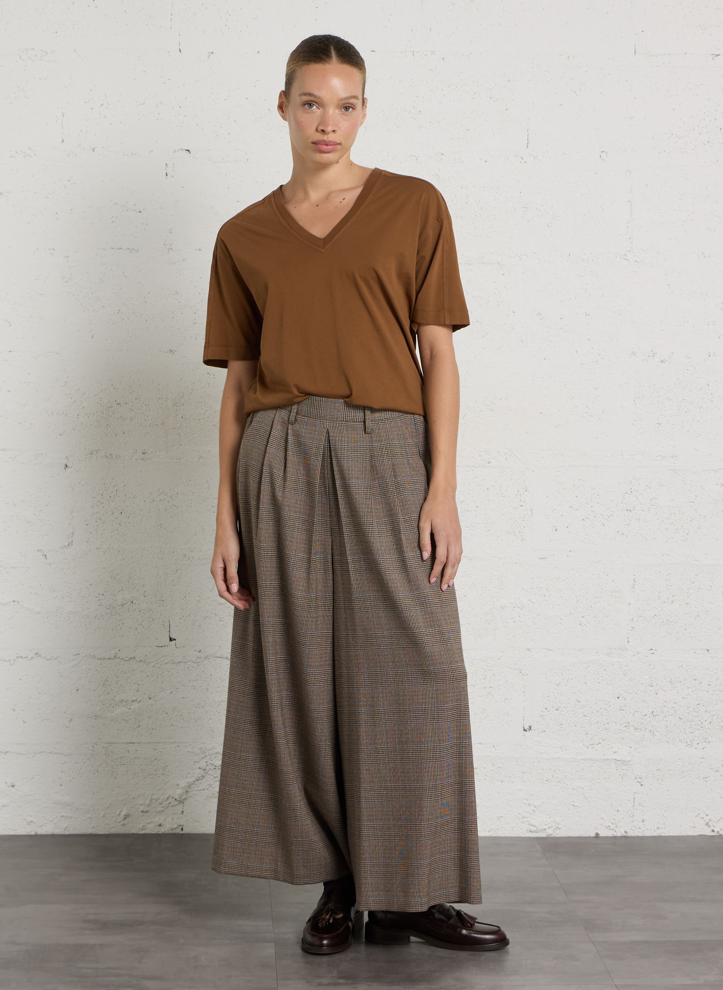 V-neck cotton T-shirt MAISON 123 Brown