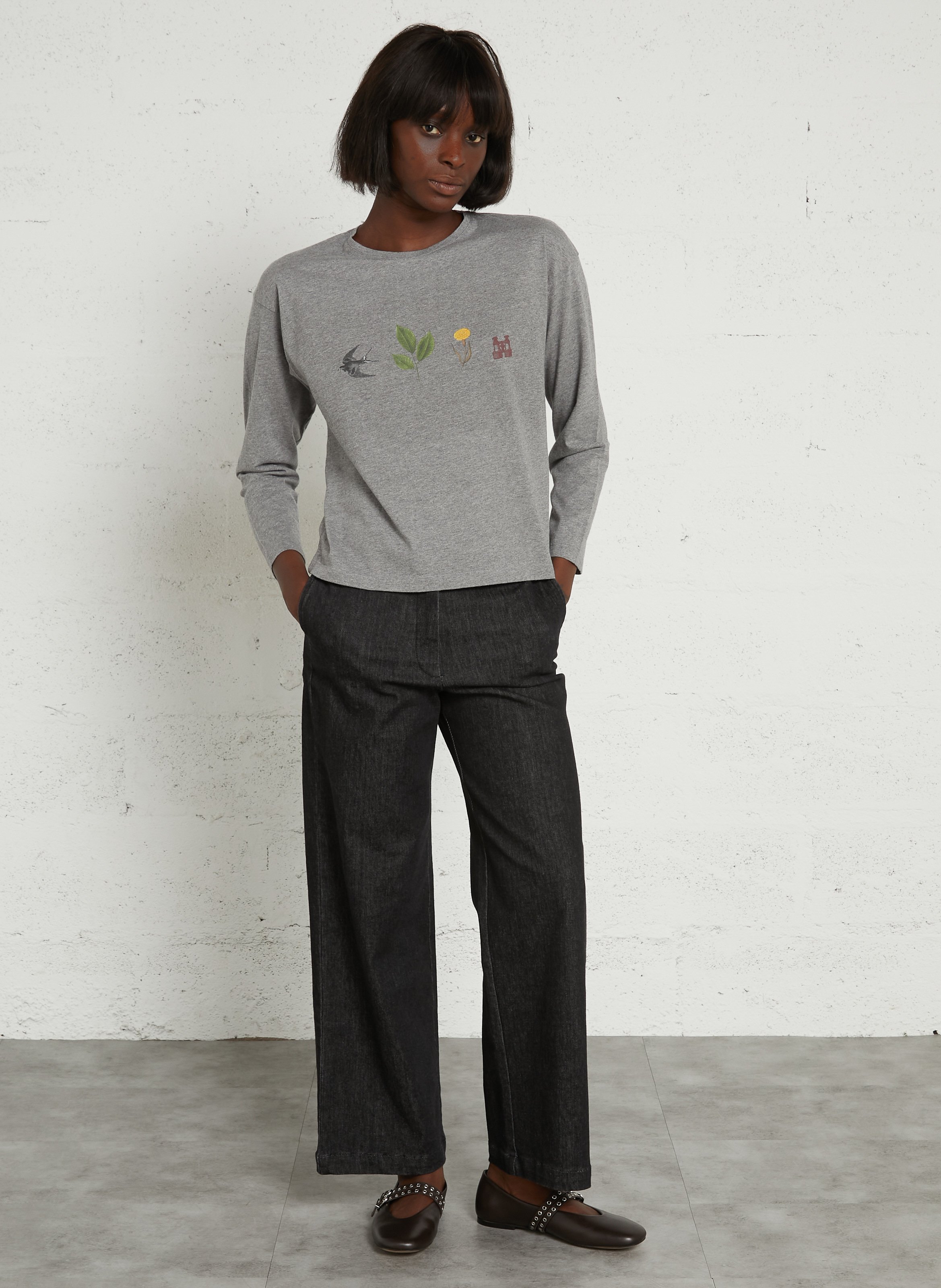 T-shirt manches longues en coton NICE THINGS Gris