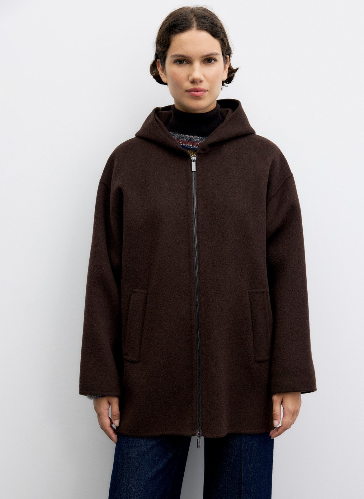 Manteau droit à capuche en laine GERARD DAREL Marron