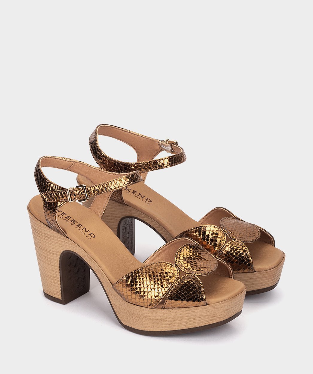 Bronze metallic leather high heel sandals. PEDRO MIRALLES Golden