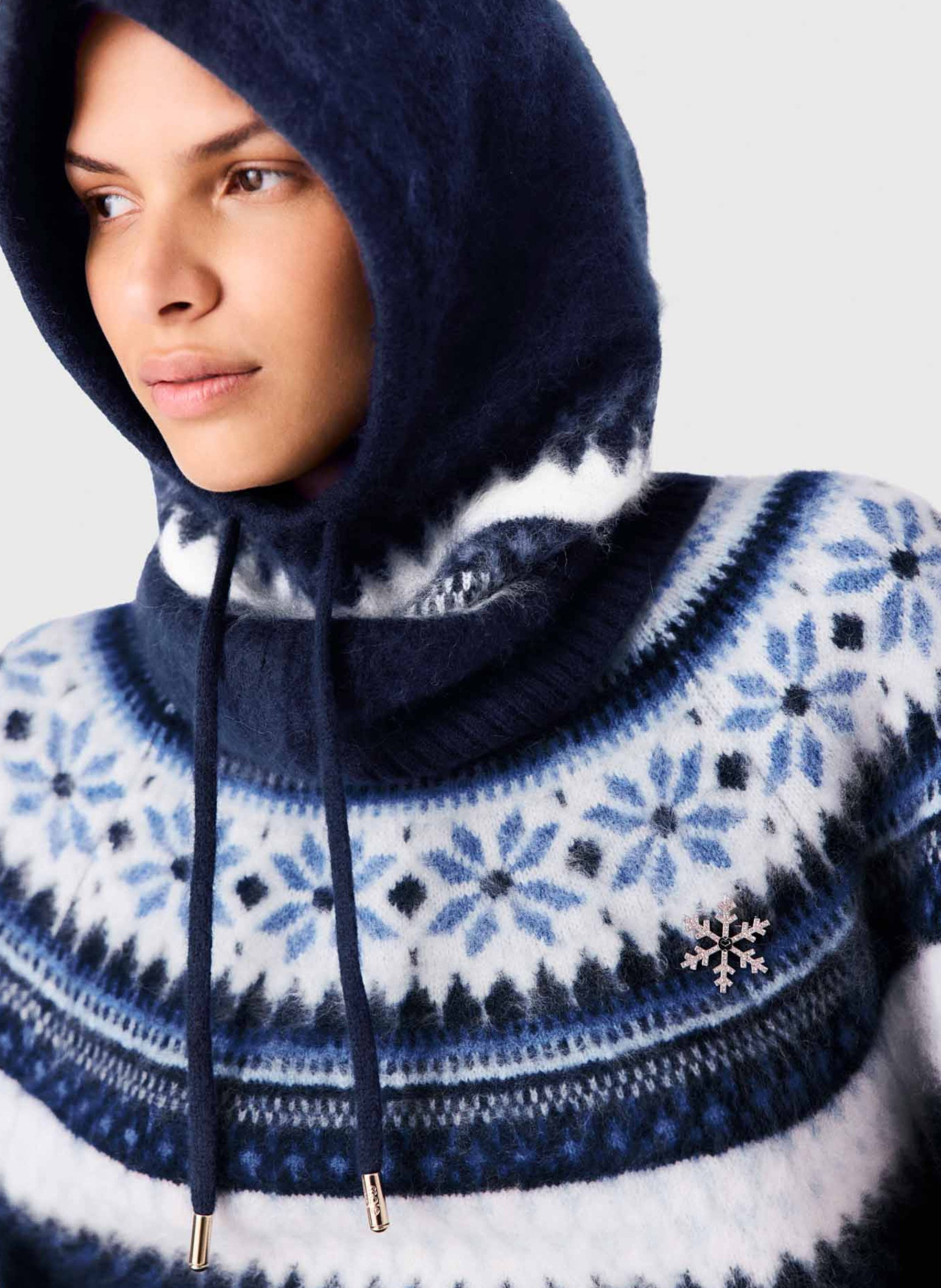 Cagoule imprimé en laine MAJE Bleu