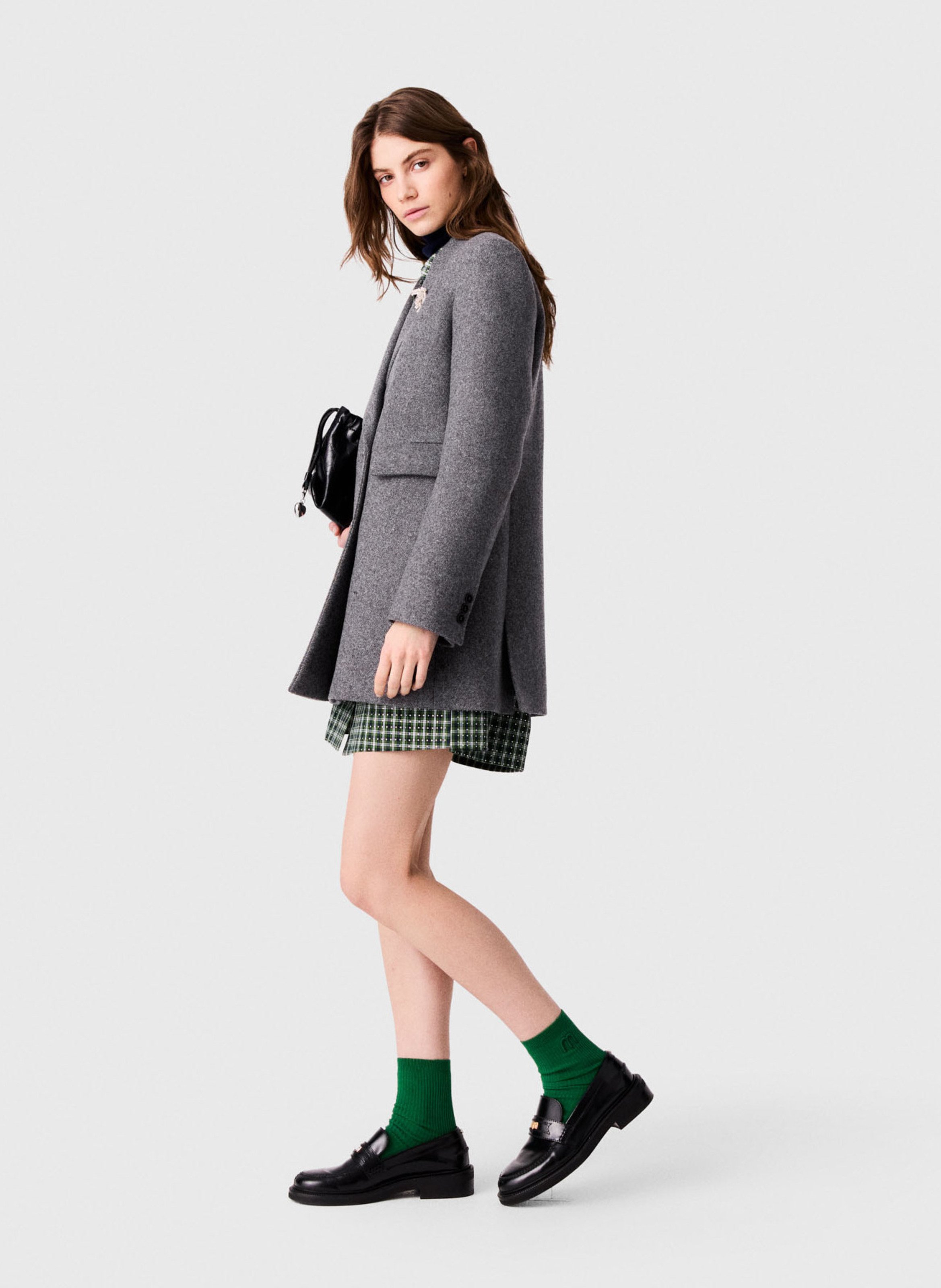 Straight wool-blend coat with tailored collar MAJE Grey