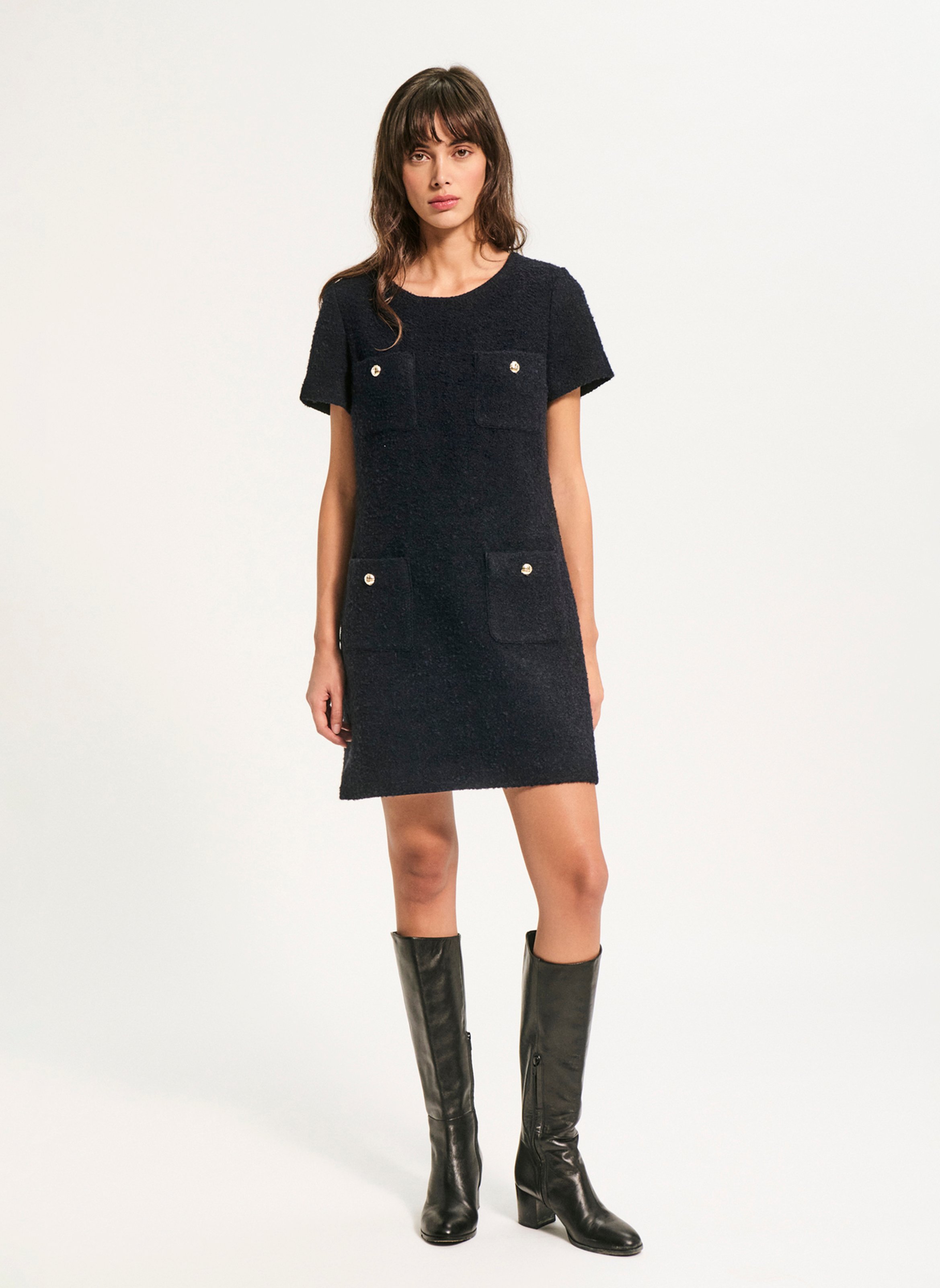 Short round-neck cotton-blend dress PABLO Blue
