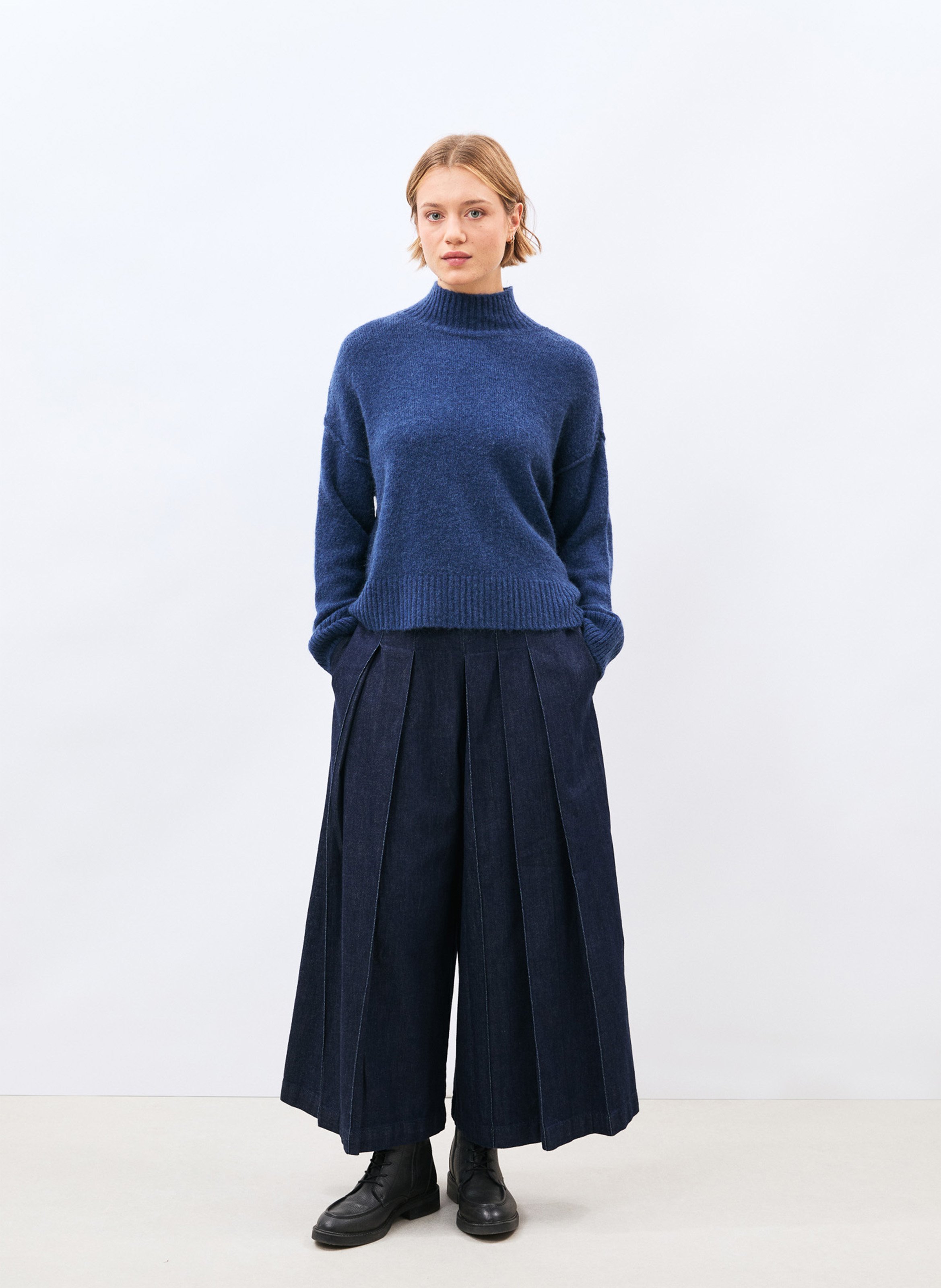 Pull ample col rond  HUMILITY Bleu