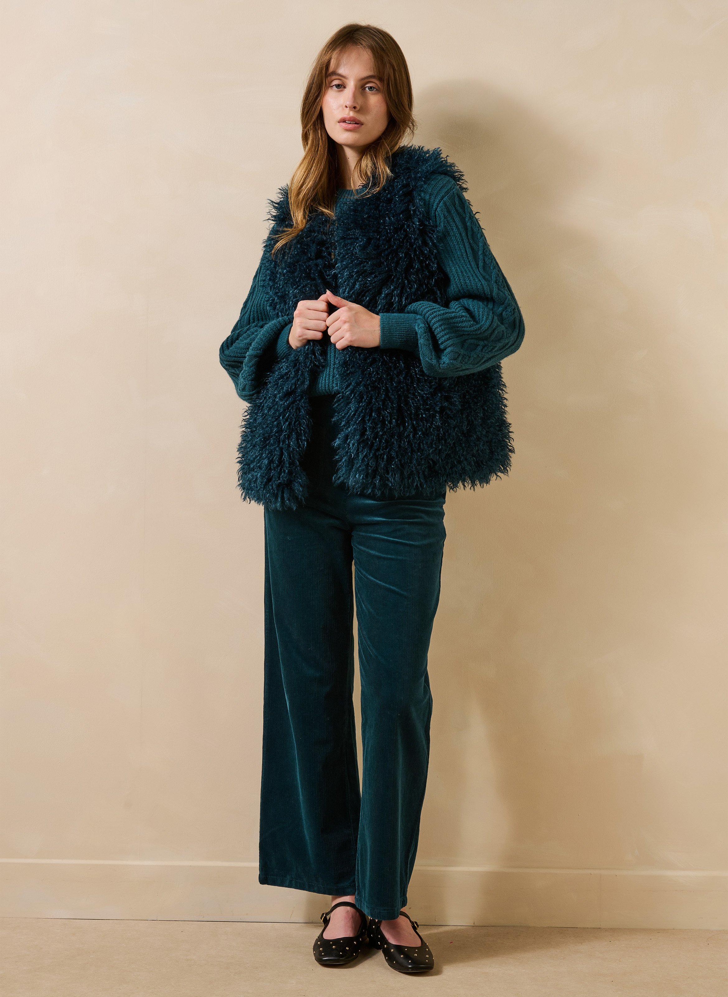 Pantalon large taille haute en coton mélangé LA FEE MARABOUTEE Bleu