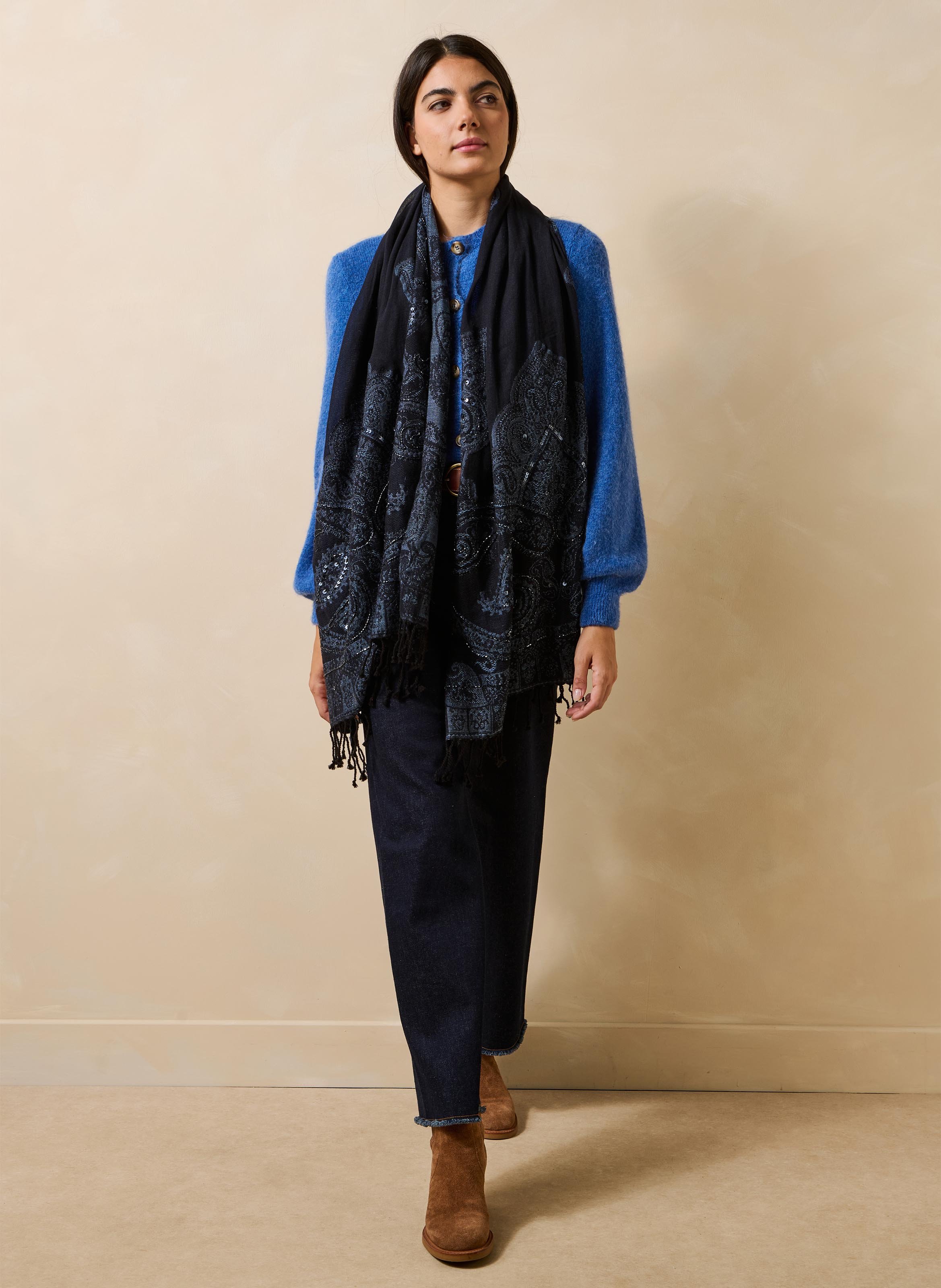 Echarpe en coton mélangé LA FEE MARABOUTEE Bleu