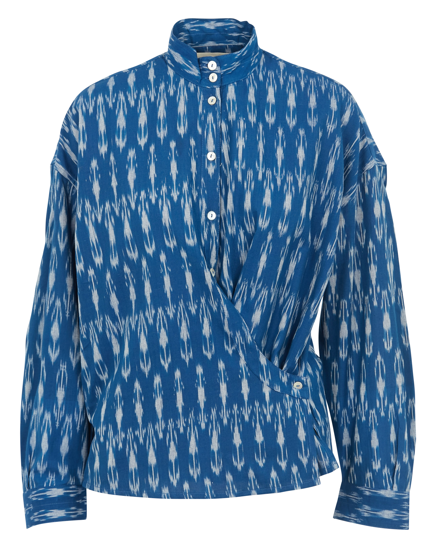 Top col montant imprimé en coton V DE VINSTER Bleu