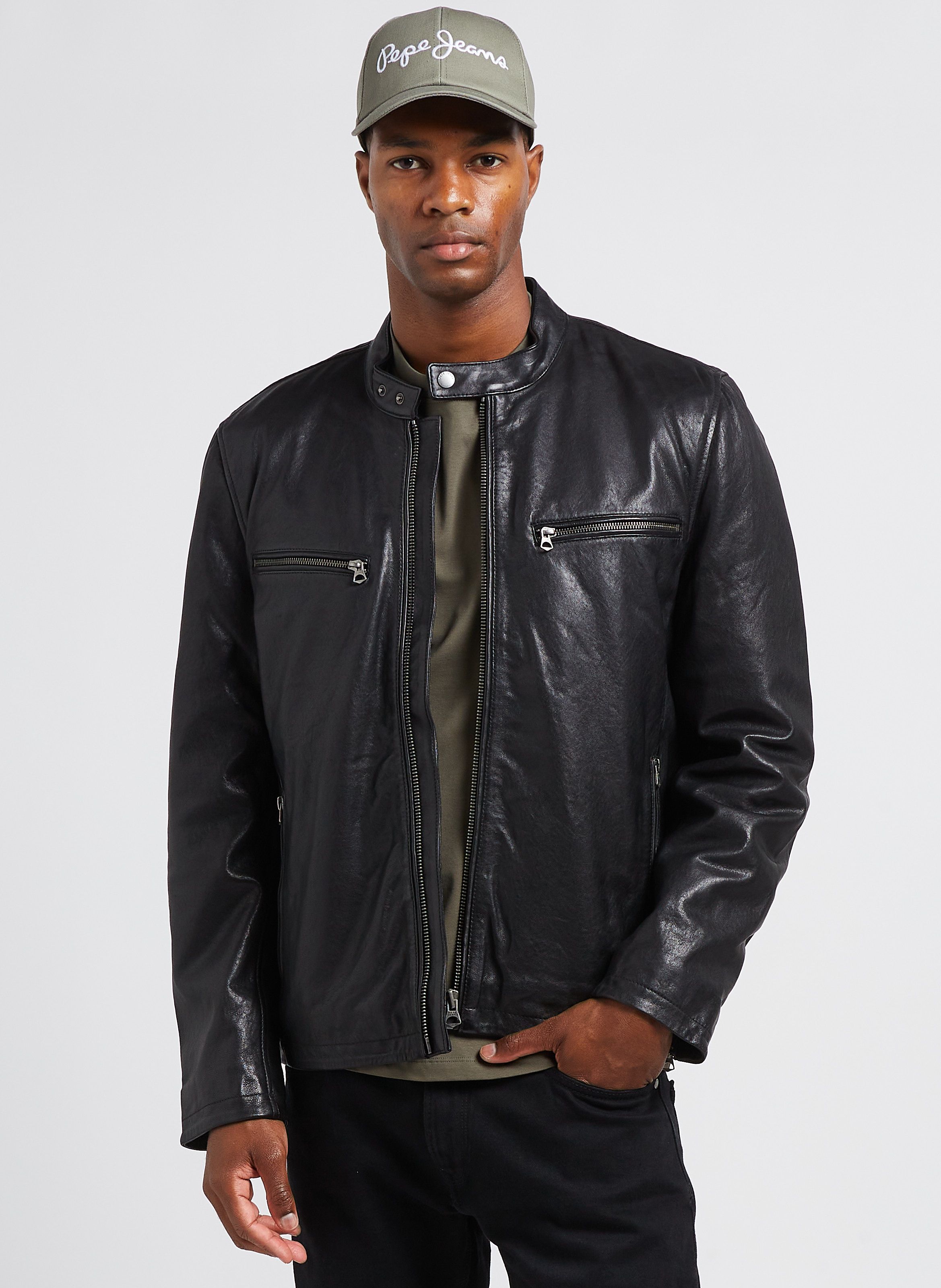 Pepe Jeans leather look skinny trouser with exposed zip | ASOS