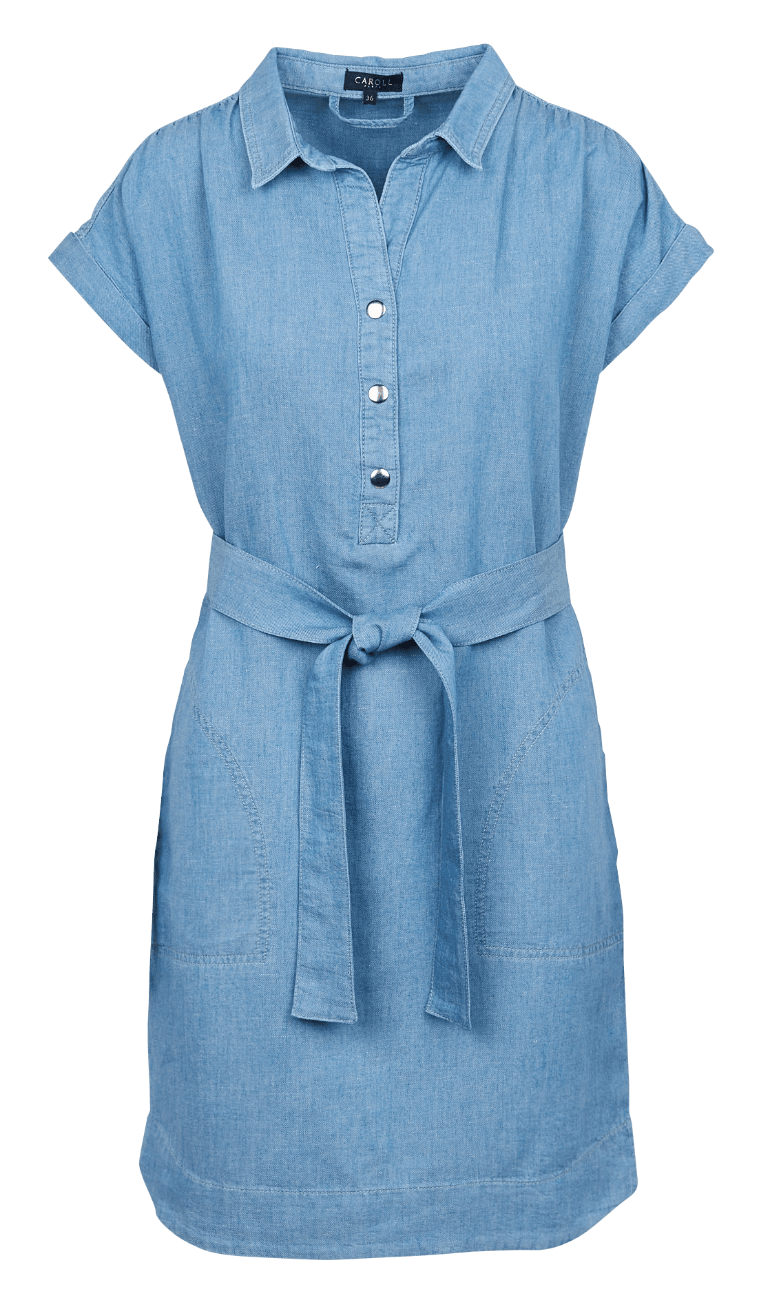 Korte jurk met klassieke kraag katoenblend Blauw Caroll Dames