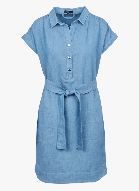 Robe courte col classique en coton melange Bleu