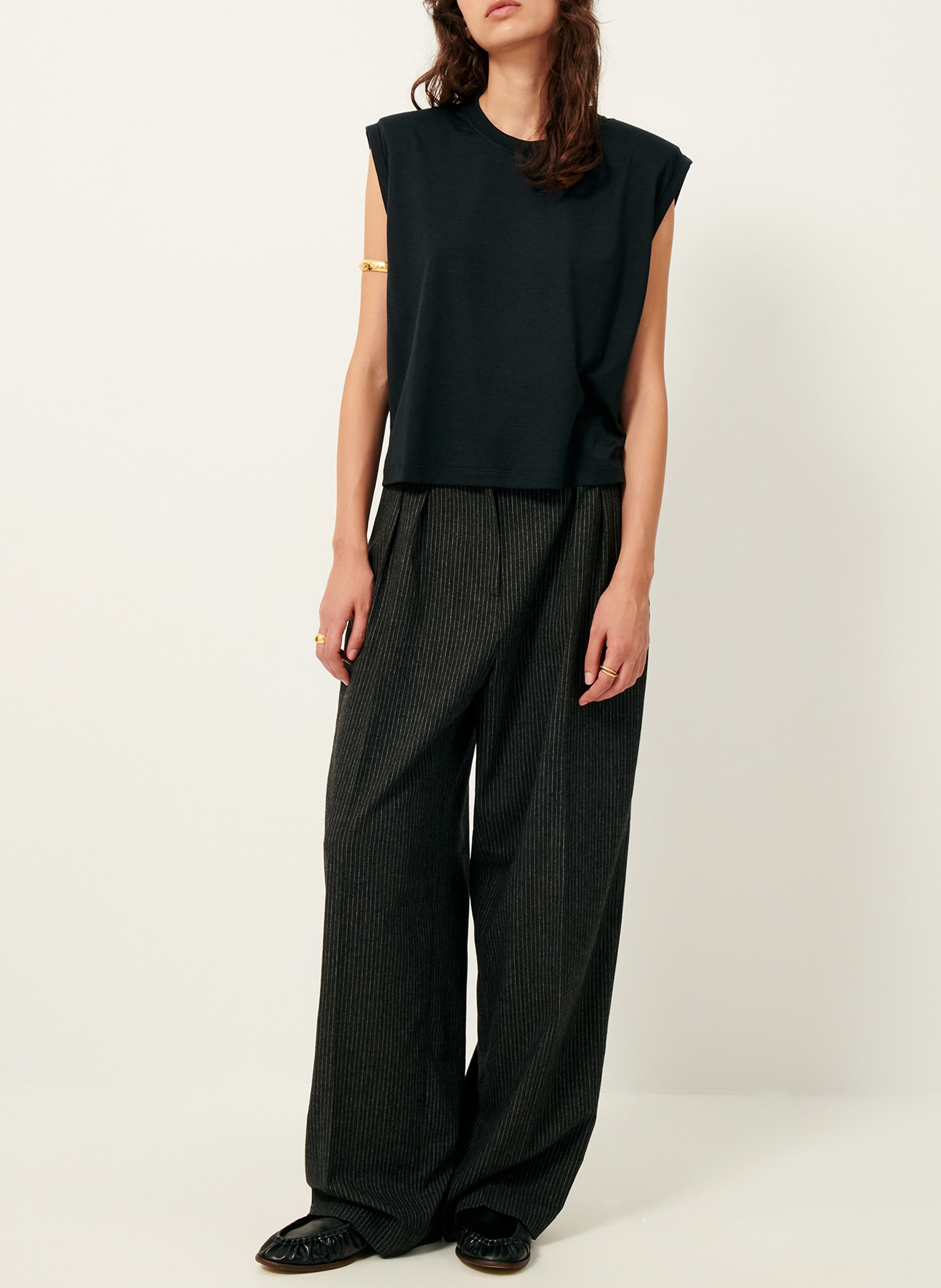 Tee-shirt ample col rond à épaulettes SESSUN Noir